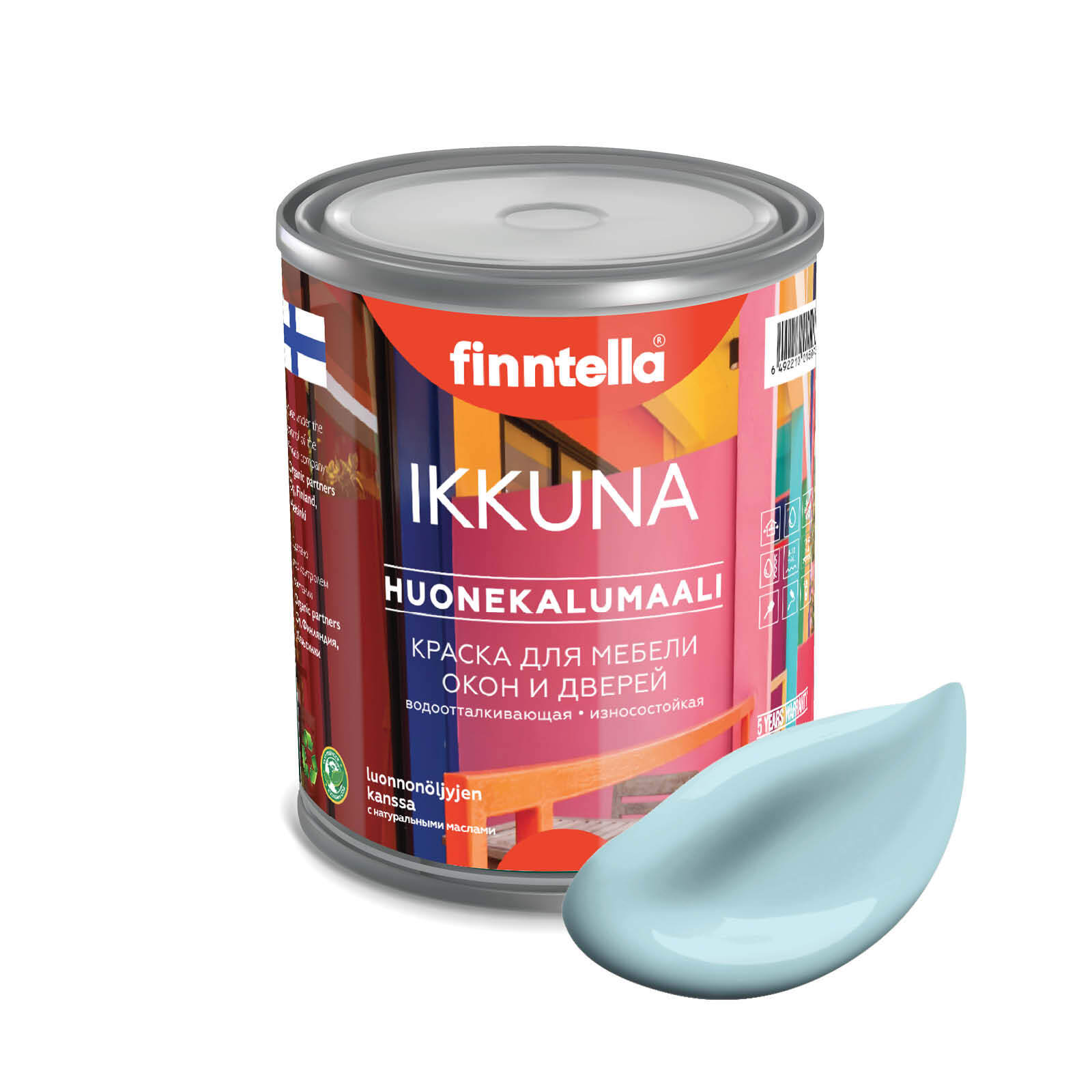 

Краска IKKUNA Color Матовая, JAATA светло-голубой, 0,9л, IKKUNA Color для дерева, деревянных поверхностей и интерьеров, стен и потолка с натуральным маслом, без запаха