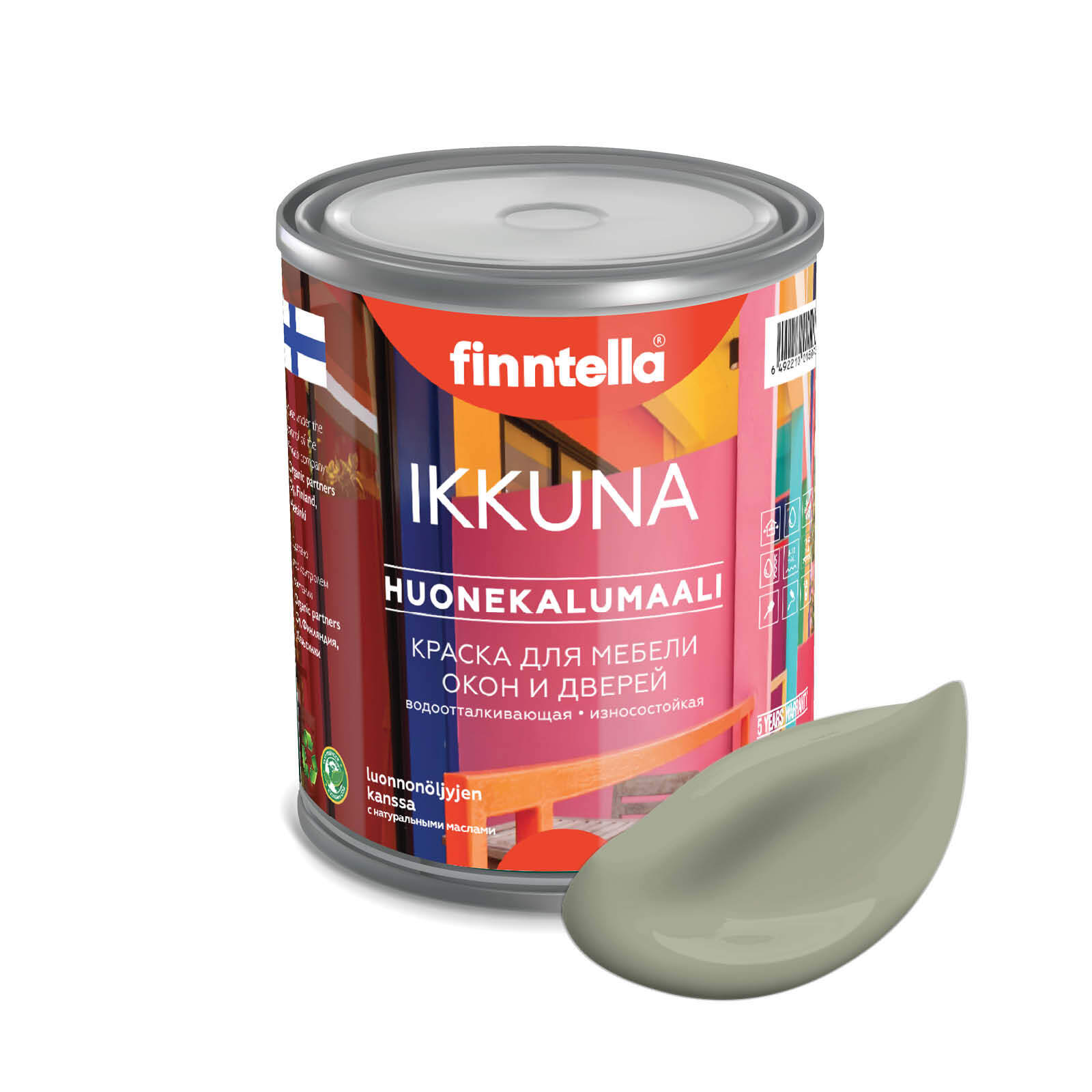 

Краска IKKUNA Color Матовая, SUOJAA серо-зеленый, 0,9л, IKKUNA Color для дерева, деревянных поверхностей и интерьеров, стен и потолка с натуральным маслом, без запаха