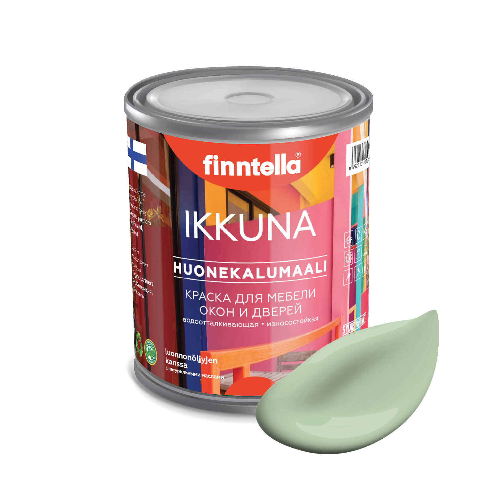 

Краска IKKUNA Color Матовая, OMENA светло-зелёный, 0,9л, Зеленый, IKKUNA Color для дерева, деревянных поверхностей и интерьеров, стен и потолка с натуральным маслом, без запаха