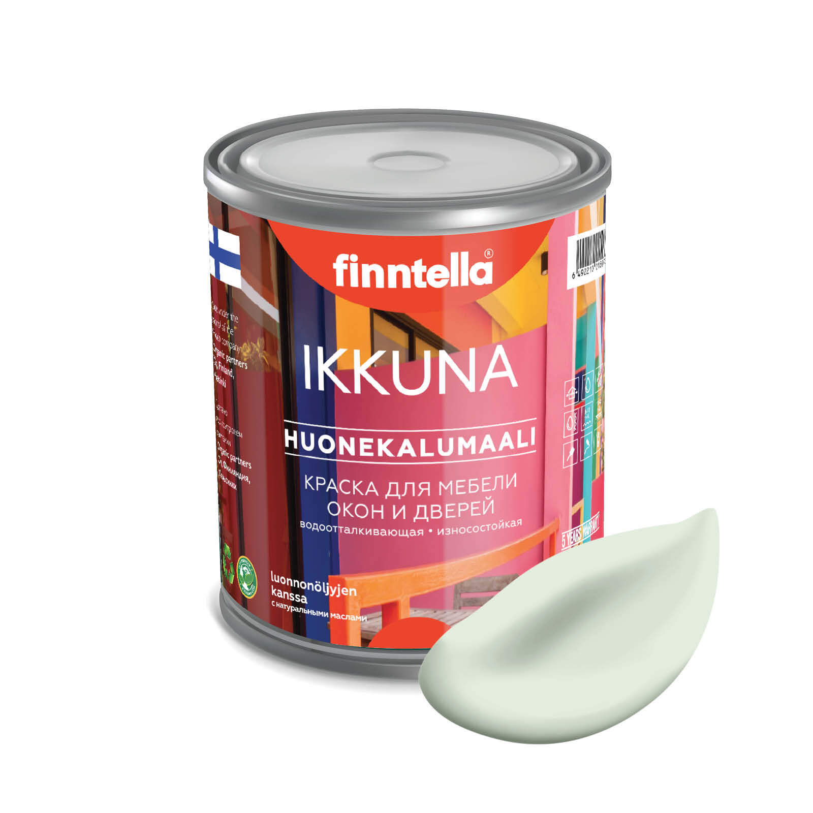 

Краска IKKUNA Color Матовая, KALPEA бледно-зеленый, 0,9л, IKKUNA Color для дерева, деревянных поверхностей и интерьеров, стен и потолка с натуральным маслом, без запаха