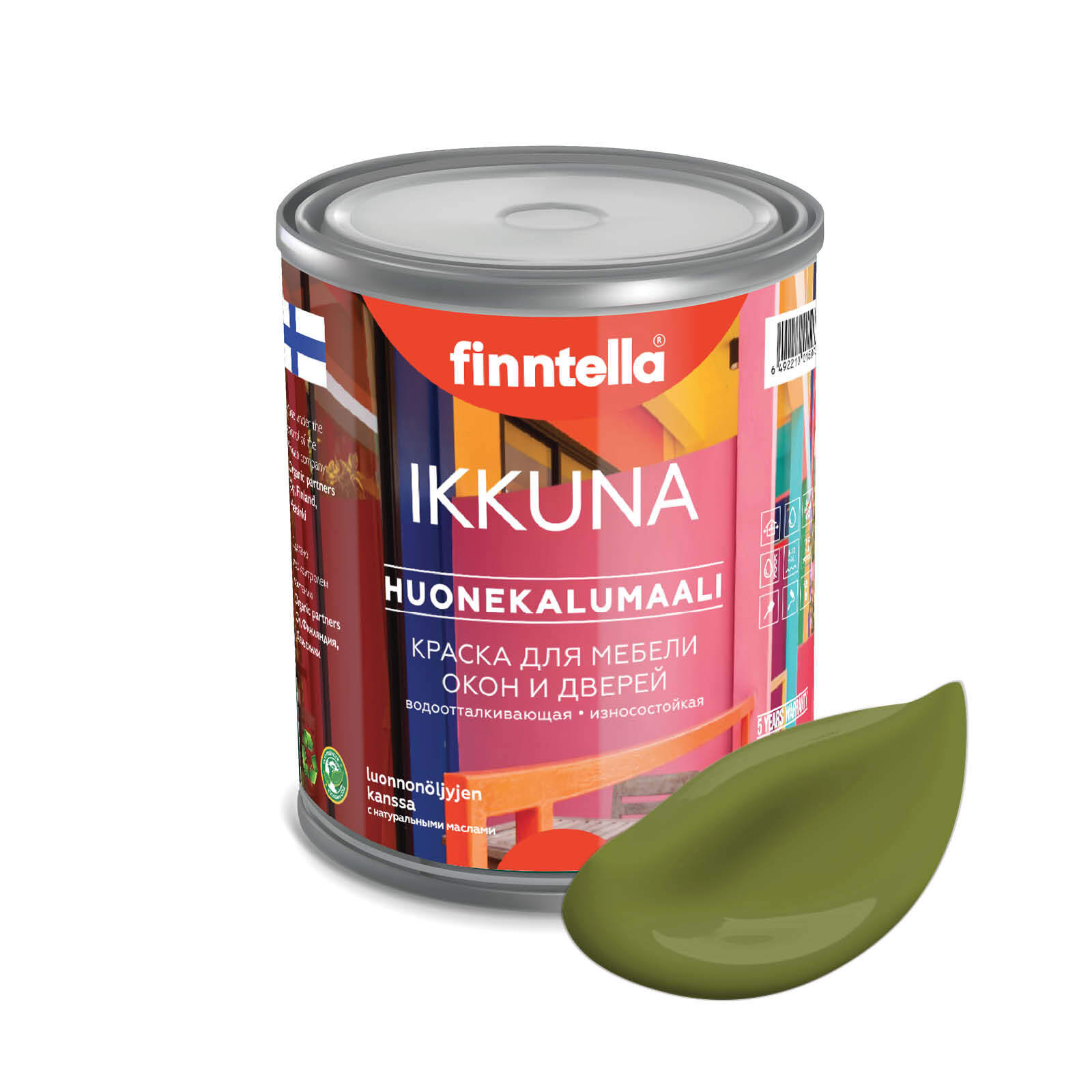 

Краска IKKUNA Color Матовая, RUOHO травяной зеленый, 0,9л, IKKUNA Color для дерева, деревянных поверхностей и интерьеров, стен и потолка с натуральным маслом, без запаха