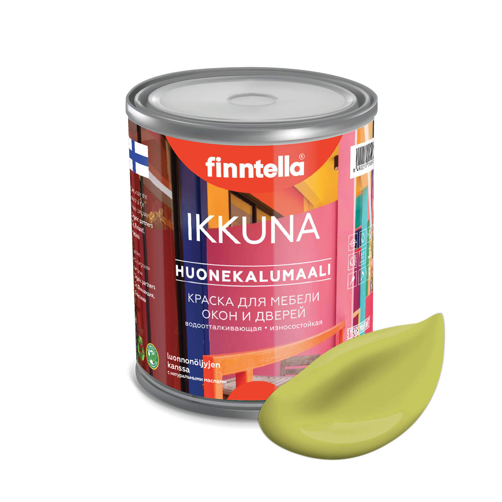 

Краска IKKUNA Color Матовая, LAHTEE светло-зеленый, 0,9л, IKKUNA Color для дерева, деревянных поверхностей и интерьеров, стен и потолка с натуральным маслом, без запаха