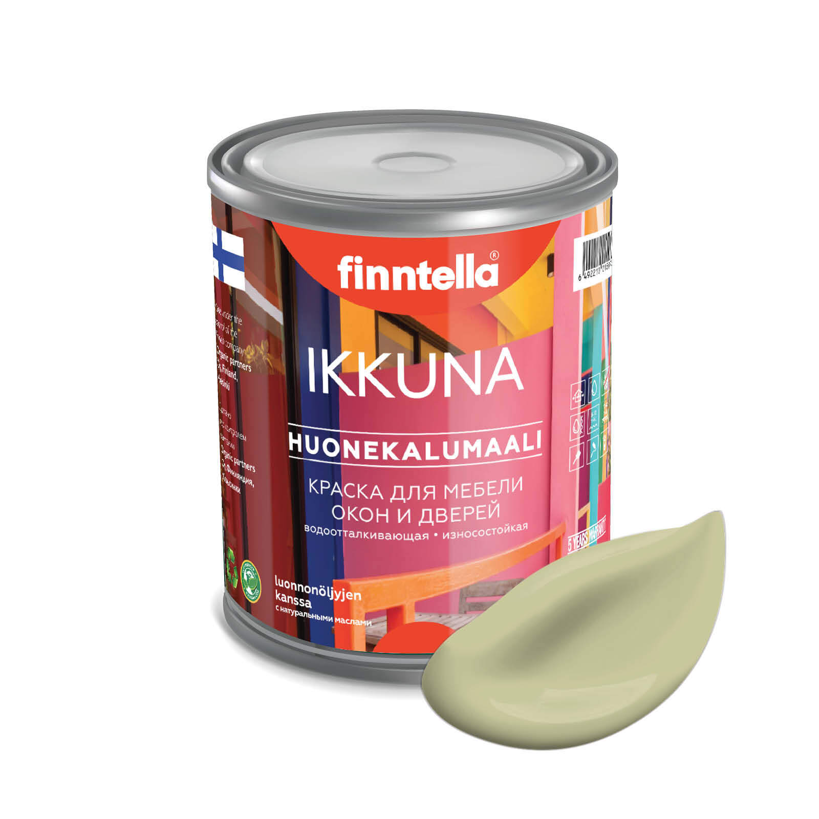 

Краска IKKUNA Color Матовая, LAMMIN бледно-зелёный, 0,9л, Зеленый, IKKUNA Color для дерева, деревянных поверхностей и интерьеров, стен и потолка с натуральным маслом, без запаха