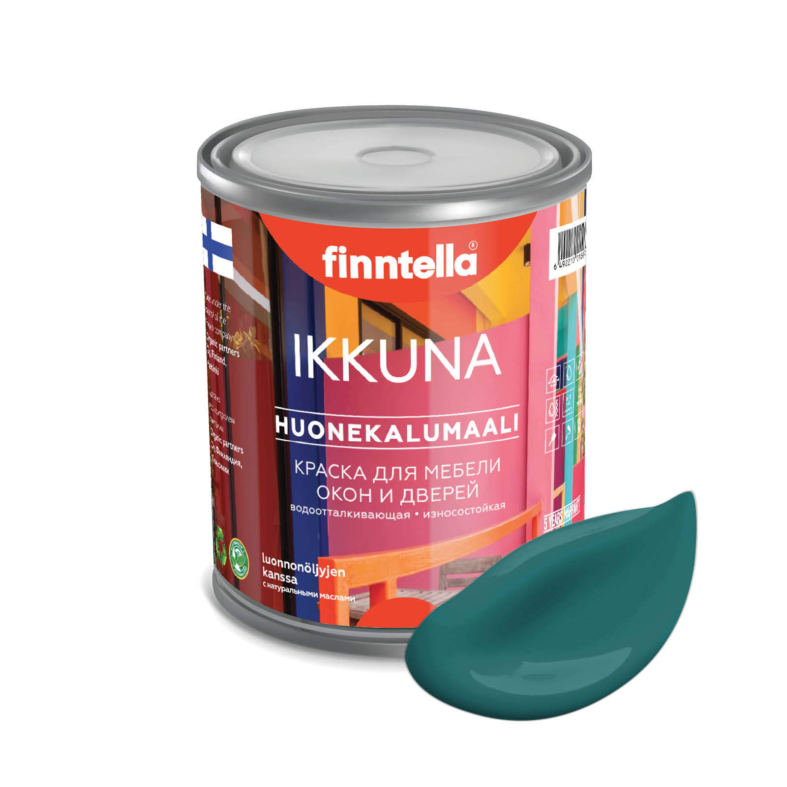 

Краска IKKUNA Color Матовая, MALAKIITTI темно-бирюзовый, 0,9л, Зеленый, IKKUNA Color для дерева, деревянных поверхностей и интерьеров, стен и потолка с натуральным маслом, без запаха