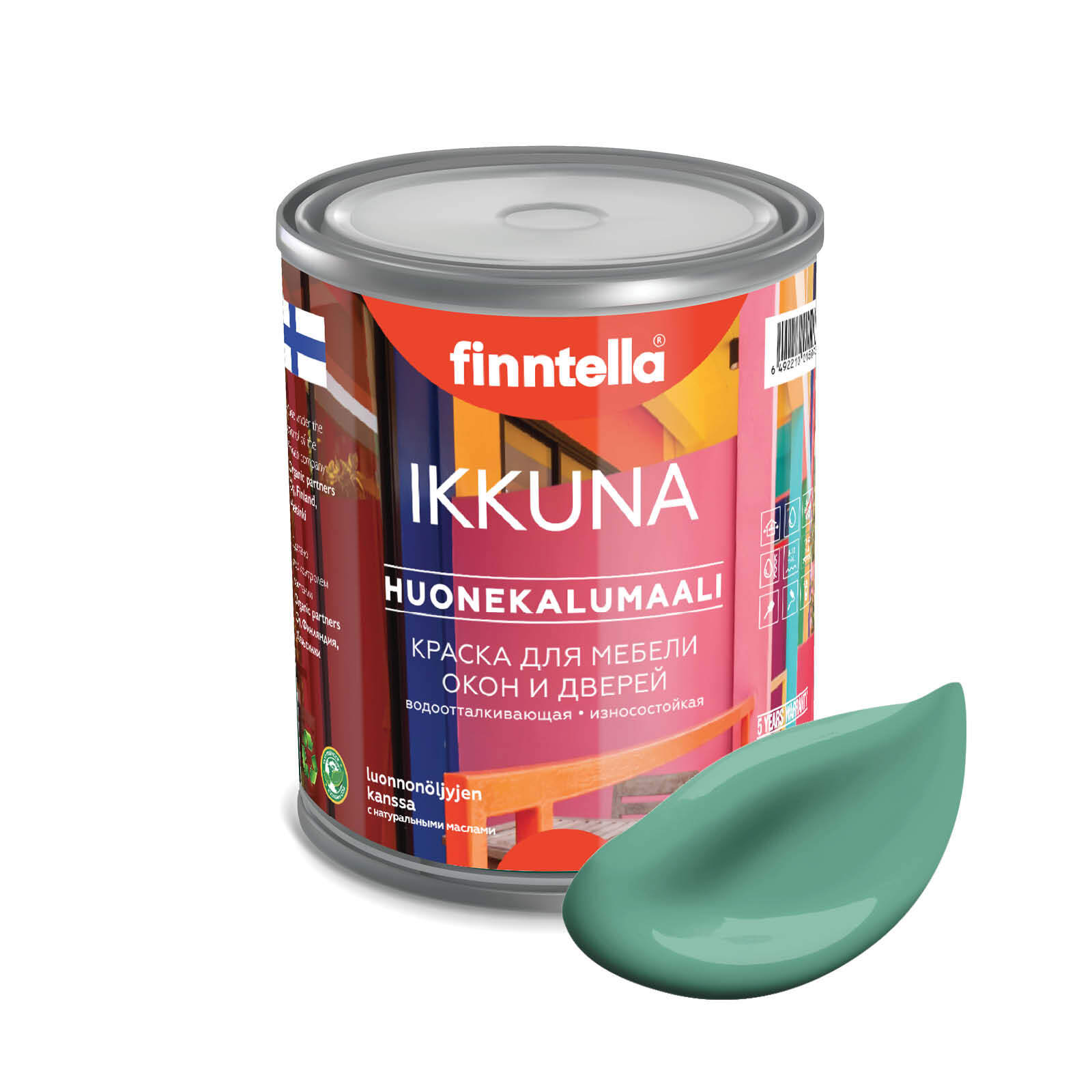 

Краска IKKUNA Color Матовая, JADE бирюзовый, 0,9л, Зеленый, IKKUNA Color для дерева, деревянных поверхностей и интерьеров, стен и потолка с натуральным маслом, без запаха