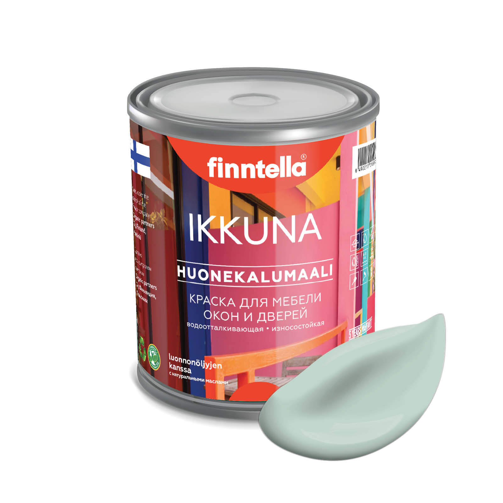 

Краска IKKUNA Color Матовая, PAISTAA бледно-бирюзовый, 0,9л, Голубой, IKKUNA Color для дерева, деревянных поверхностей и интерьеров, стен и потолка с натуральным маслом, без запаха