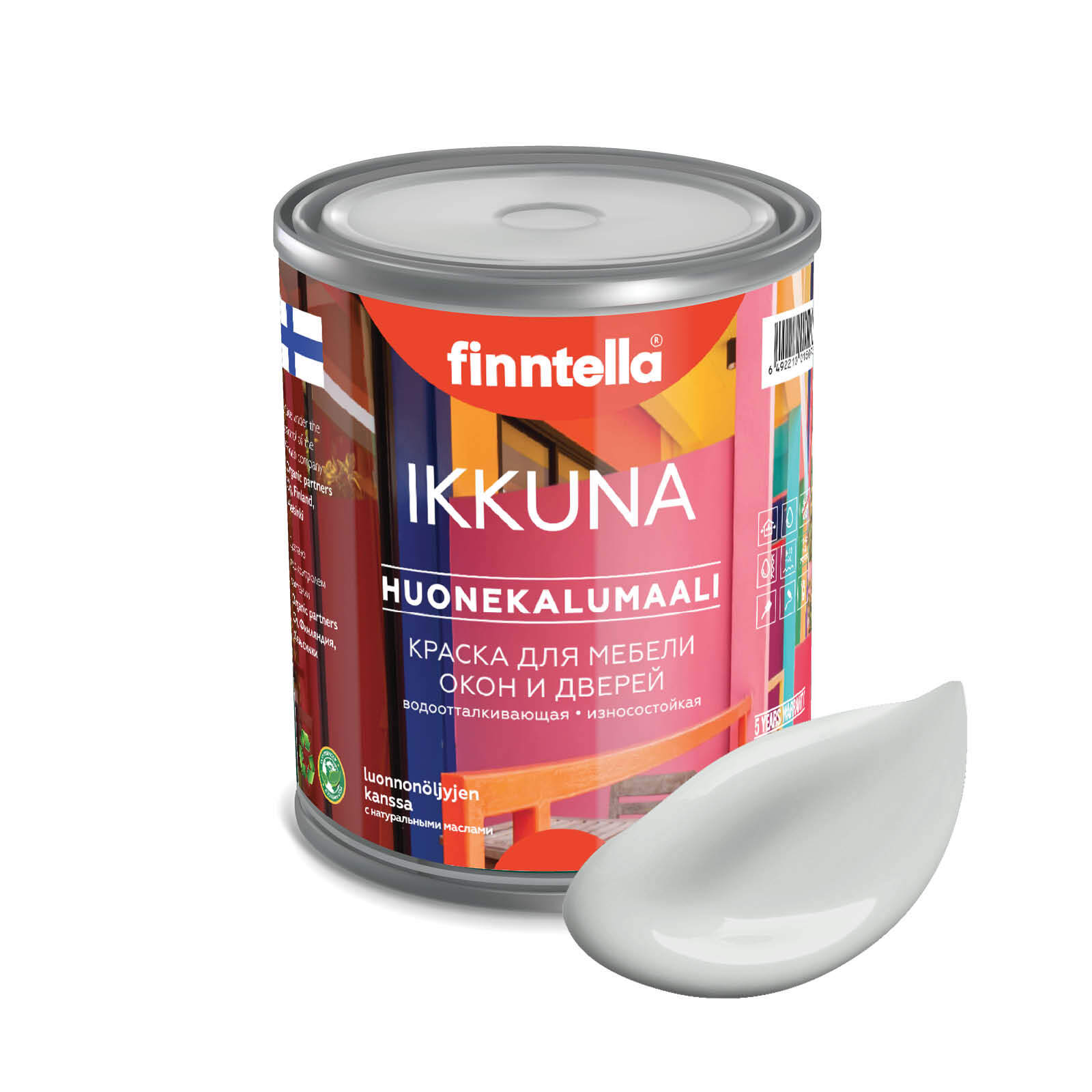 

Краска IKKUNA Color Матовая, DELFIINI светло-серый, 0,9л, IKKUNA Color для дерева, деревянных поверхностей и интерьеров, стен и потолка с натуральным маслом, без запаха