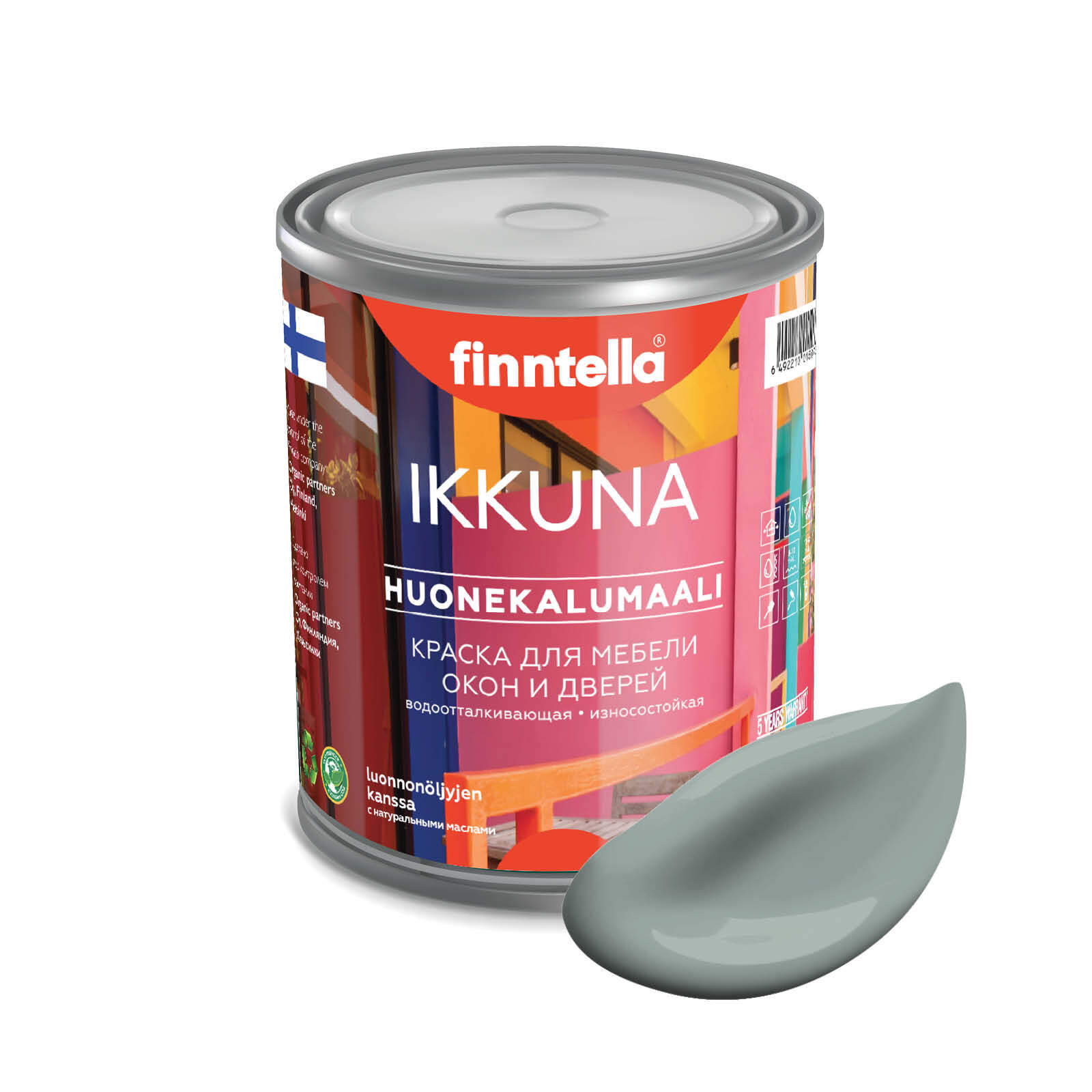 

Краска IKKUNA Color Матовая, SAMMAL серо-зеленый, 0,9л, IKKUNA Color для дерева, деревянных поверхностей и интерьеров, стен и потолка с натуральным маслом, без запаха