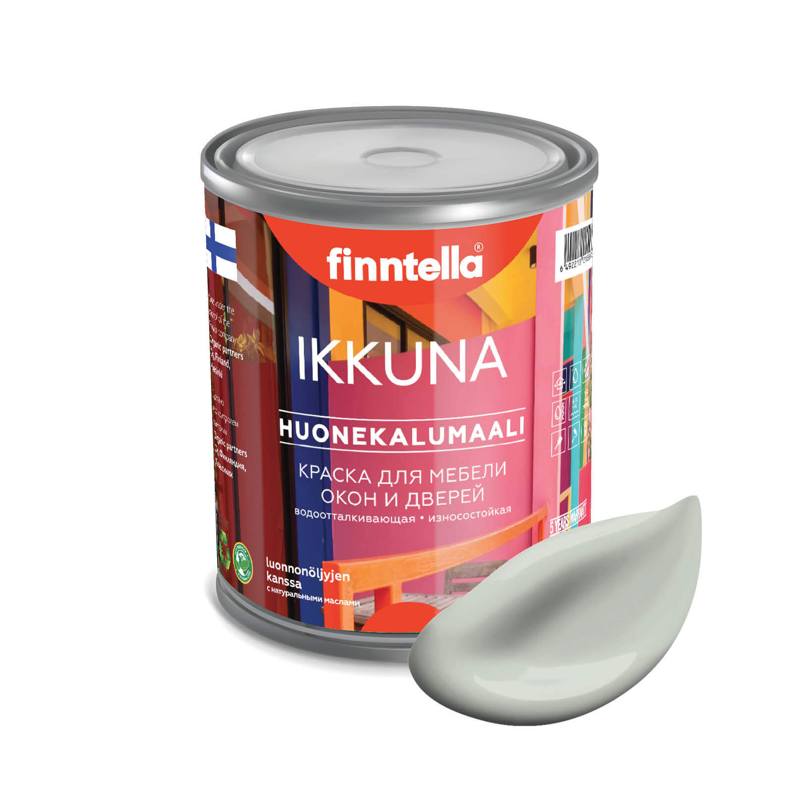 

Краска IKKUNA Color Матовая, KANARIAN светло серо-зеленый, 0,9л, IKKUNA Color для дерева, деревянных поверхностей и интерьеров, стен и потолка с натуральным маслом, без запаха