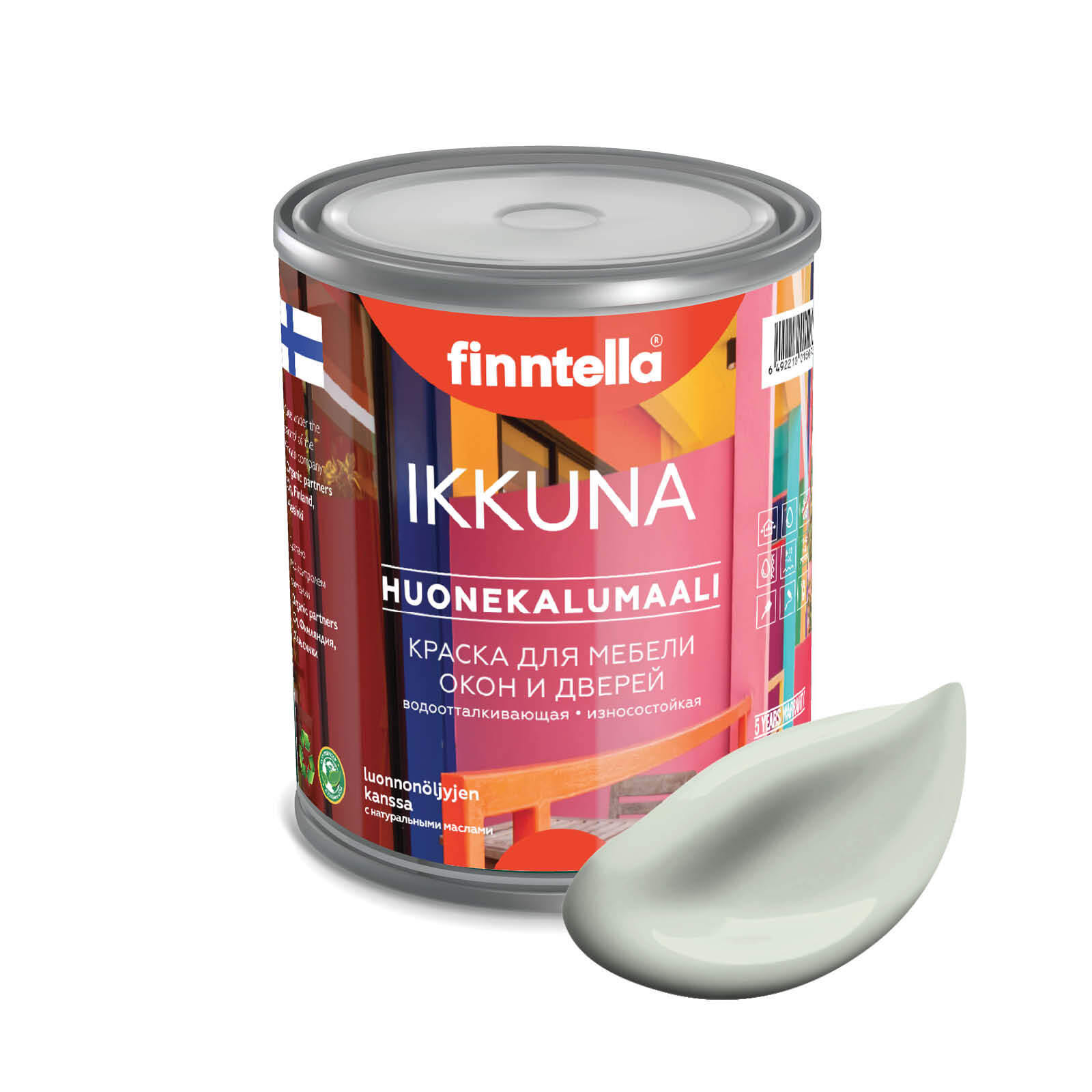 

Краска IKKUNA Color Матовая, PINNATTU светло серо-зеленый, 0,9л, IKKUNA Color для дерева, деревянных поверхностей и интерьеров, стен и потолка с натуральным маслом, без запаха