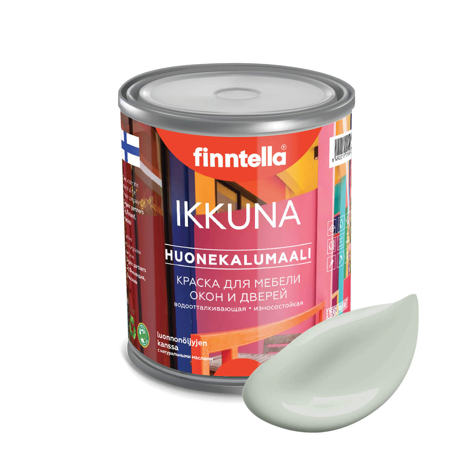 

Краска IKKUNA Color Матовая, AKAATTI светло серо-зеленый, 0,9л, IKKUNA Color для дерева, деревянных поверхностей и интерьеров, стен и потолка с натуральным маслом, без запаха
