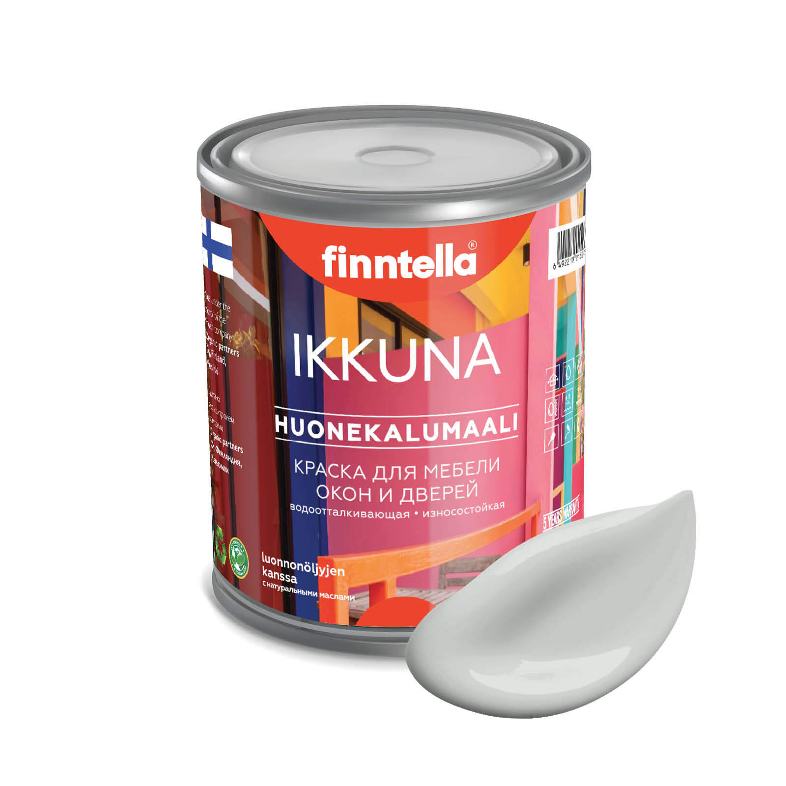 

Краска IKKUNA Color Матовая, TUHKA светло-серый, 0,9л, IKKUNA Color для дерева, деревянных поверхностей и интерьеров, стен и потолка с натуральным маслом, без запаха