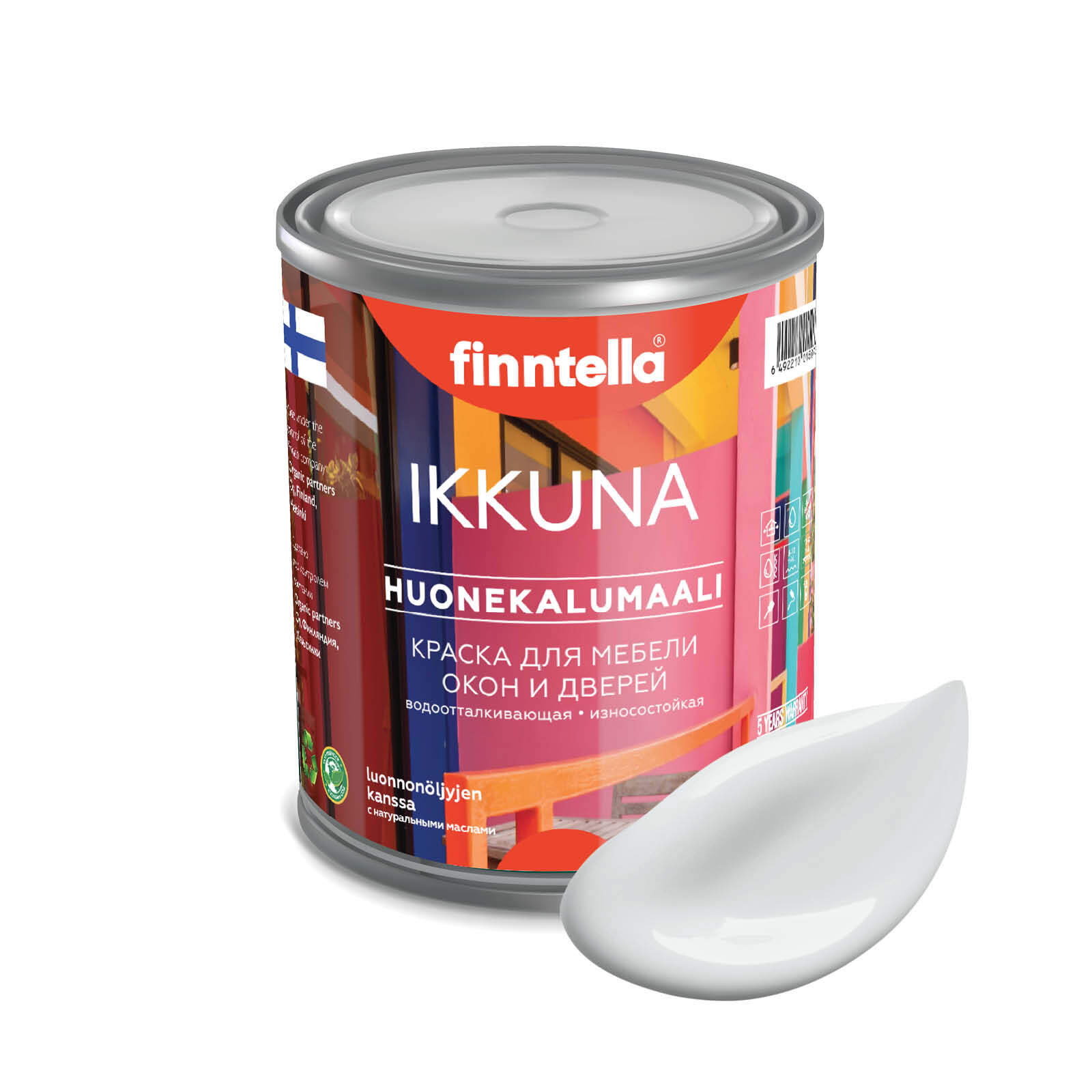 

Краска IKKUNA Color Матовая, PLATINUM бело-серый, 0,9л, IKKUNA Color для дерева, деревянных поверхностей и интерьеров, стен и потолка с натуральным маслом, без запаха