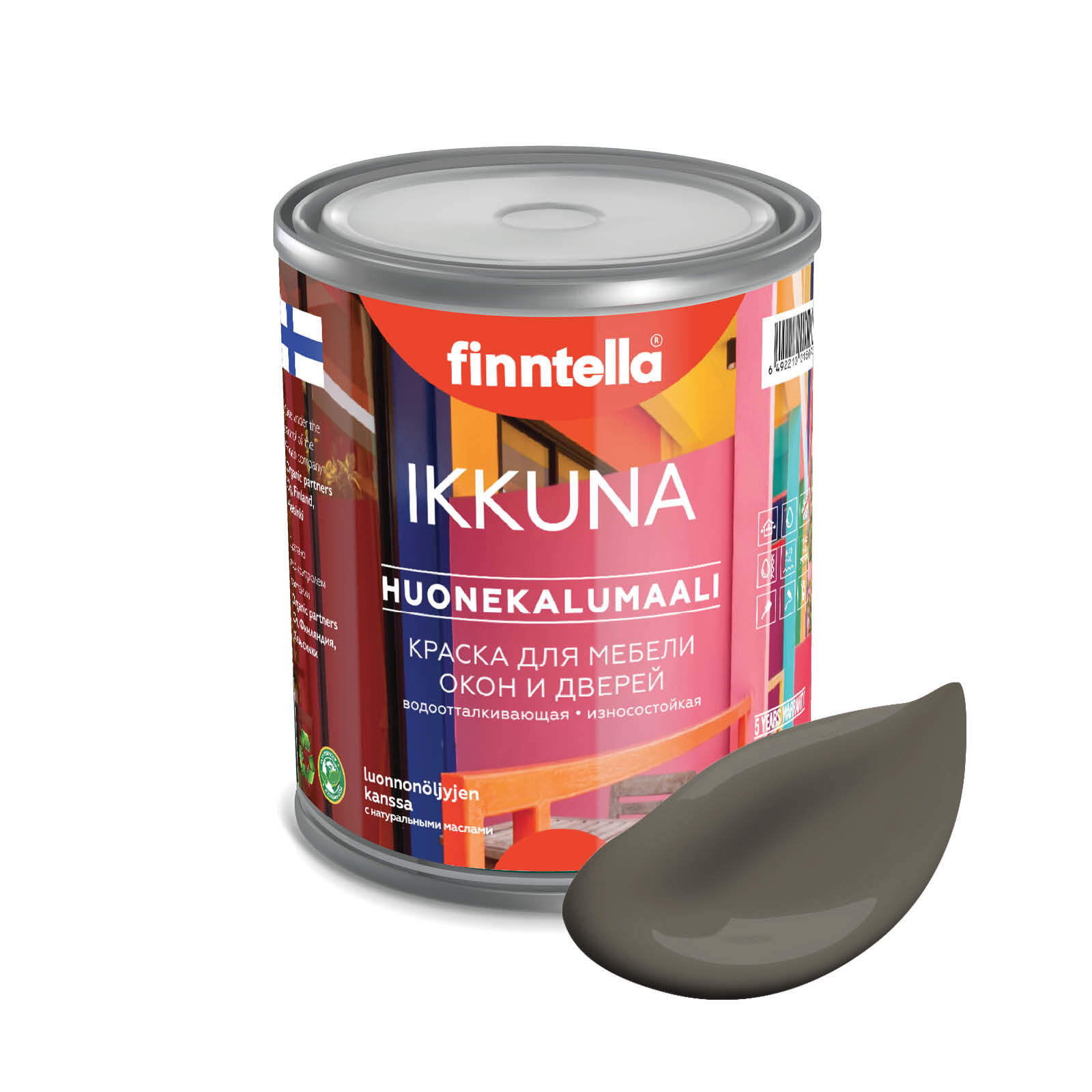

Краска IKKUNA Color Матовая, MUTTERI коричневый, 0,9л, IKKUNA Color для дерева, деревянных поверхностей и интерьеров, стен и потолка с натуральным маслом, без запаха