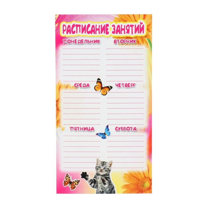 Расписание "Кошка и бабочка" 20х11 см (20 шт.)