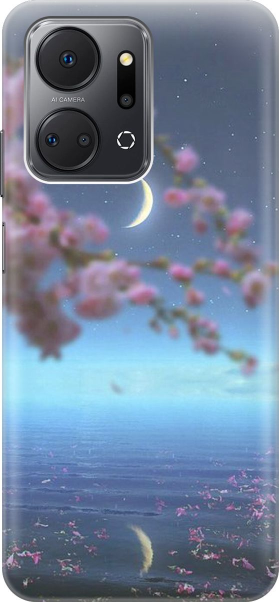 

Силиконовый чехол на Honor X7a с принтом "Месяц и сакура", Белый;голубой, 159383