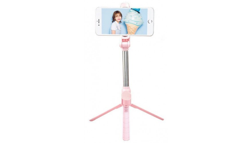 фото Монопод для селфи со штативом selfie stick tripod bluetooth xt-10 pink