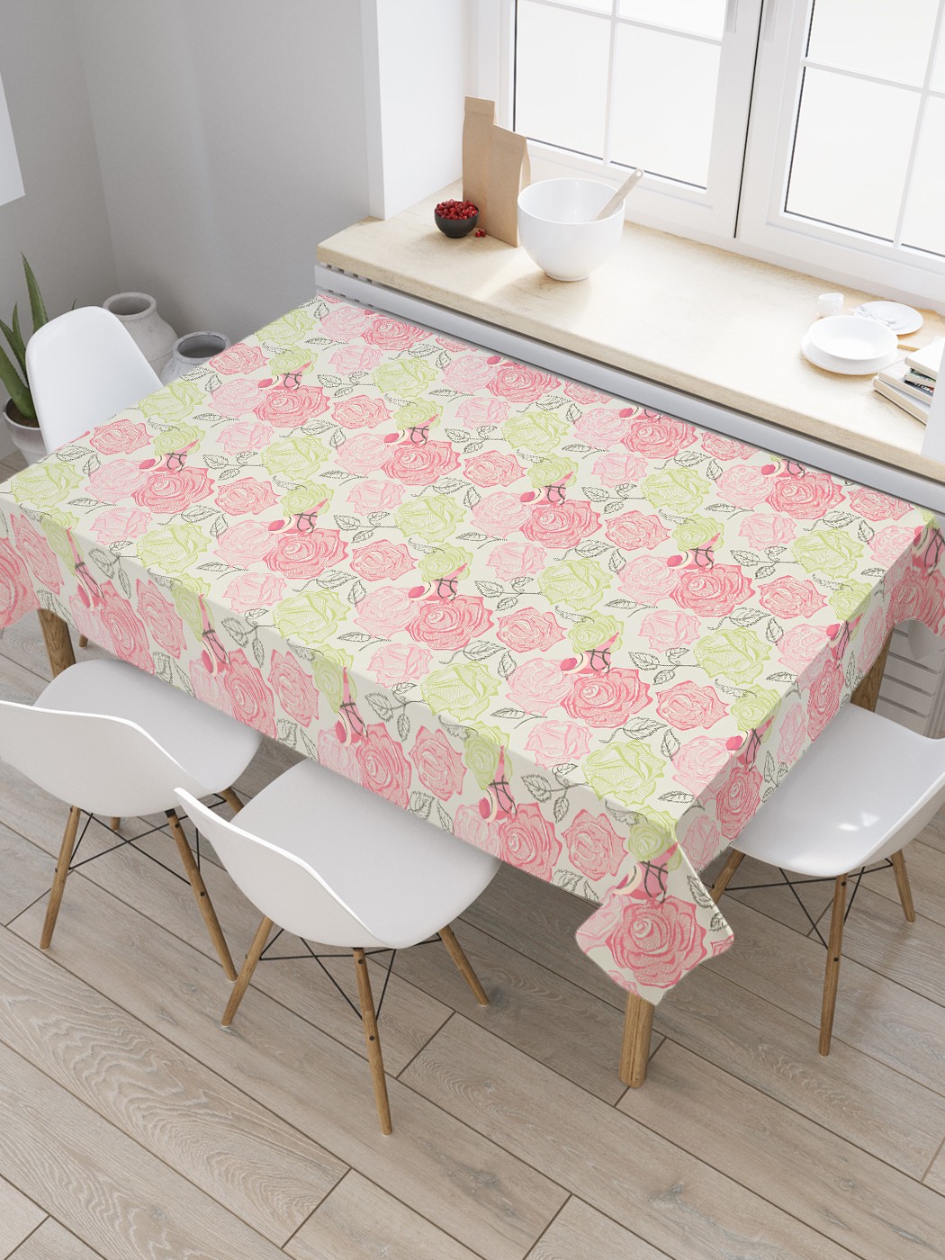 

Скатерть прямоугольная JoyArty "Нежные розы" из сатена, 180x145 см, Розовый, Нежные розы