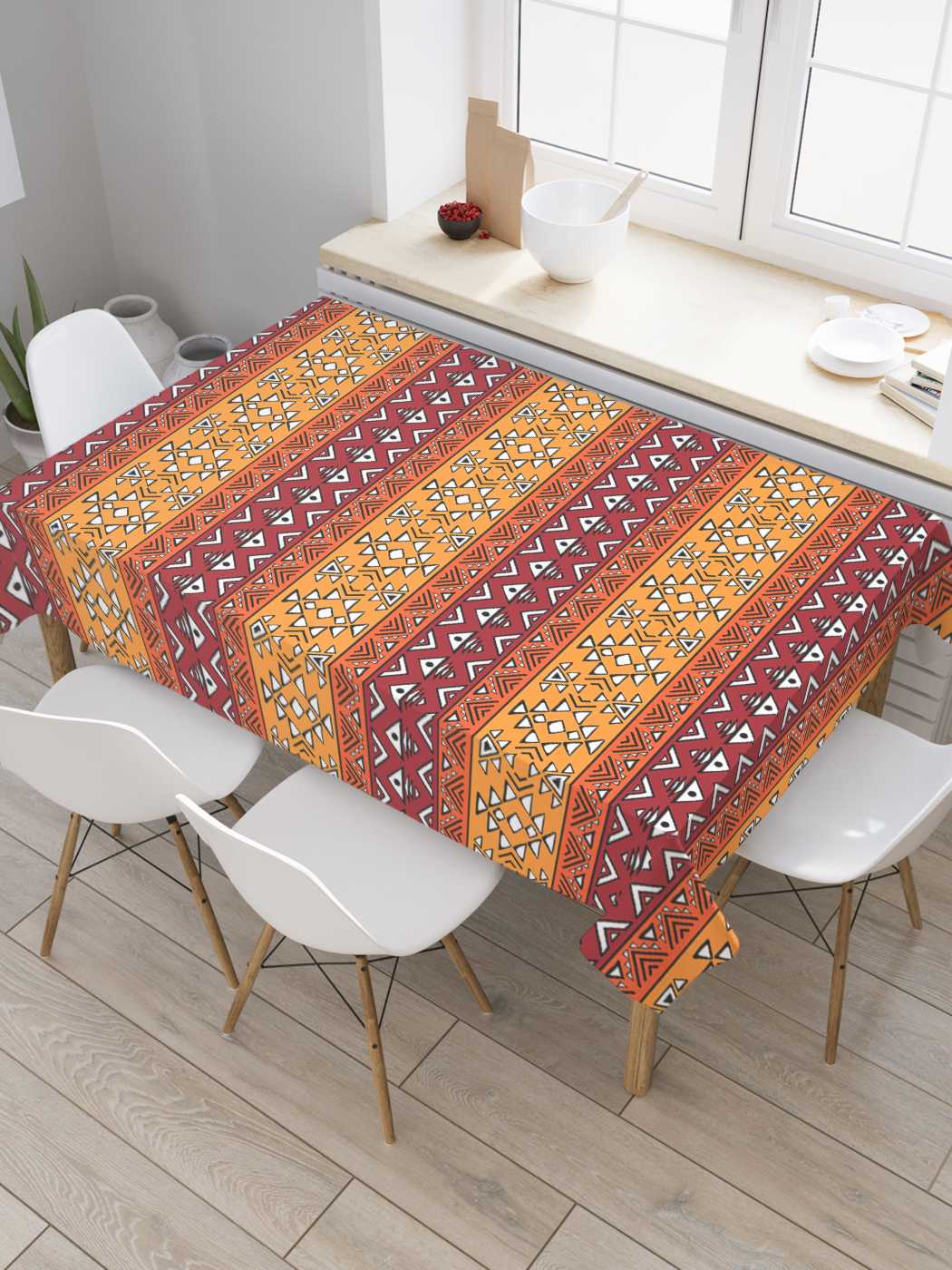 

Скатерть прямоугольная JoyArty "Этнические полосы с узорами" из оксфорда, 120x145 см, Оранжевый, Этнические полосы с узорами