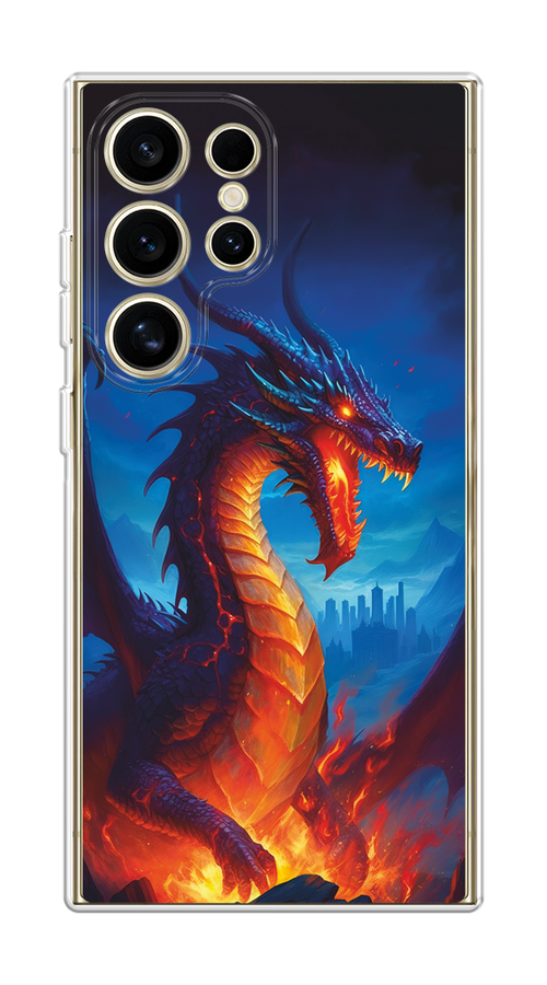 

Чехол на Samsung Galaxy S24 Ultra "Дракон над лавой", Оранжевый;коричневый;синий, 2109250-1