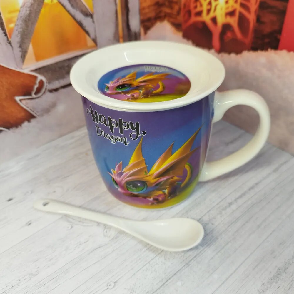 Комплект чайный Dragon оранжевый дракончик чашка 300 мл блюдце ложка