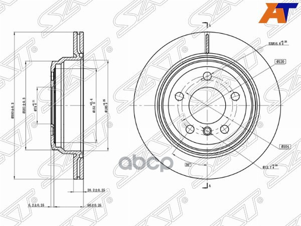 

SAT ST34216864900 Диск тормозной зад BMW 3 F30/F31/F34/F80/ BMW 4 F32/F82/F36 1шт