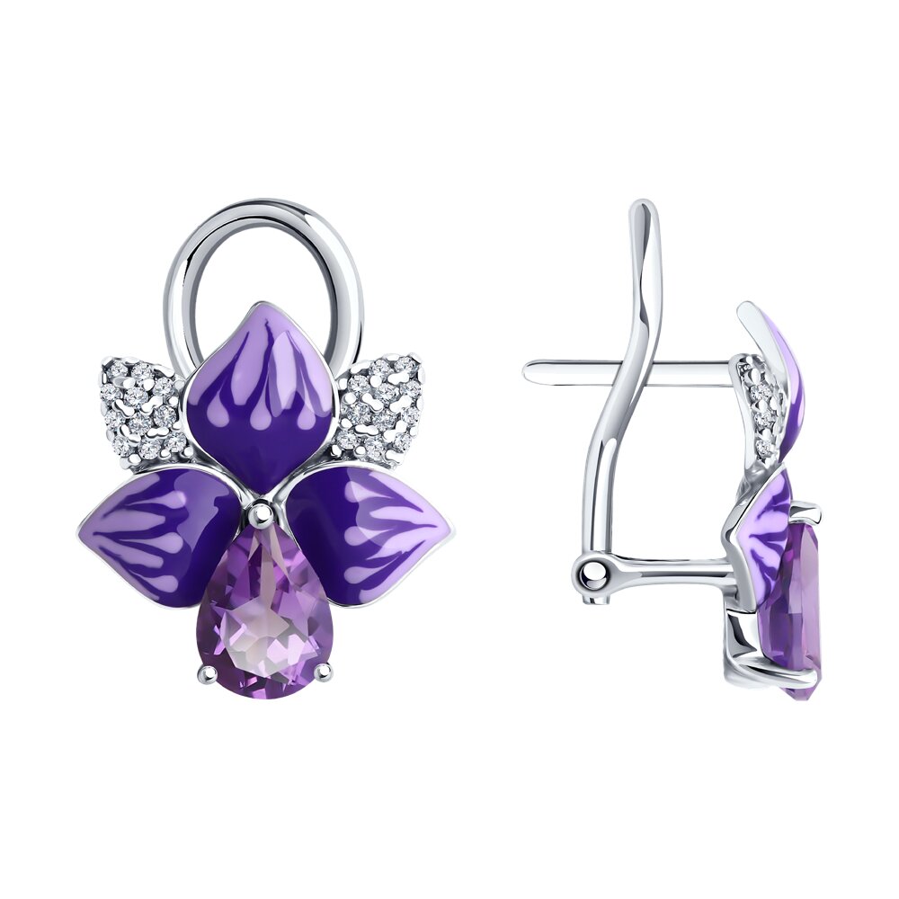 

Серьги из серебра SOKOLOV 92022995, фианит/эмаль/аметист, 92022995