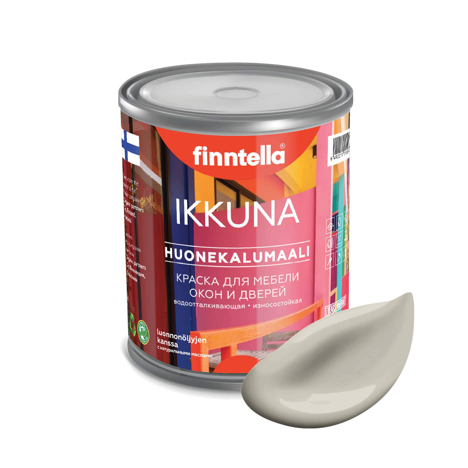 

Краска IKKUNA Color Матовая, TINA бежевый, 0,9л, IKKUNA Color для дерева, деревянных поверхностей и интерьеров, стен и потолка с натуральным маслом, без запаха