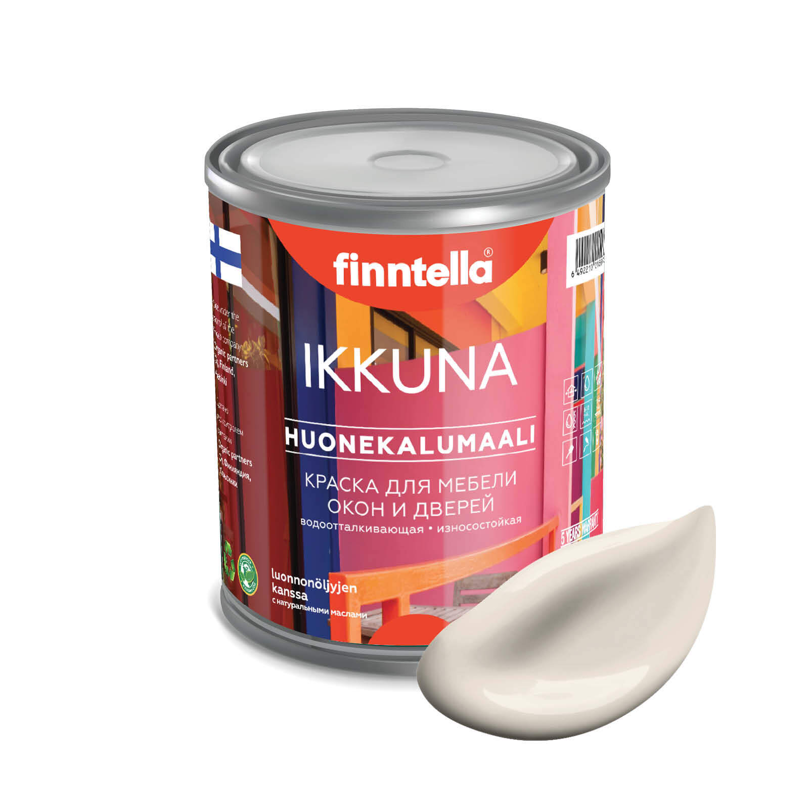 

Краска IKKUNA Color Матовая, SAMPPANJA Светло-бежевый, 0,9л, IKKUNA Color для дерева, деревянных поверхностей и интерьеров, стен и потолка с натуральным маслом, без запаха