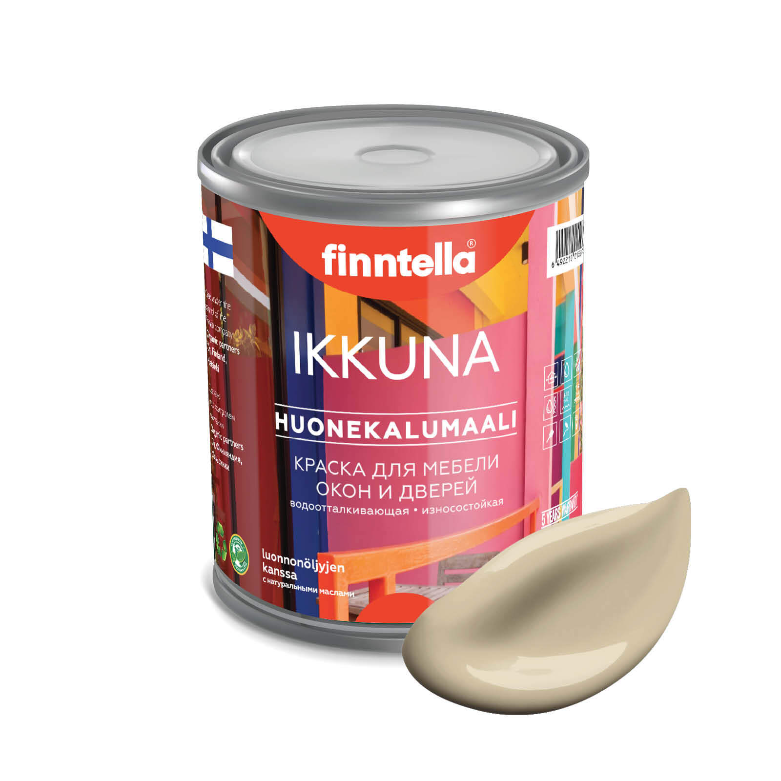 

Краска IKKUNA Color Матовая, VANILJA бежевый, 0,9л, IKKUNA Color для дерева, деревянных поверхностей и интерьеров, стен и потолка с натуральным маслом, без запаха
