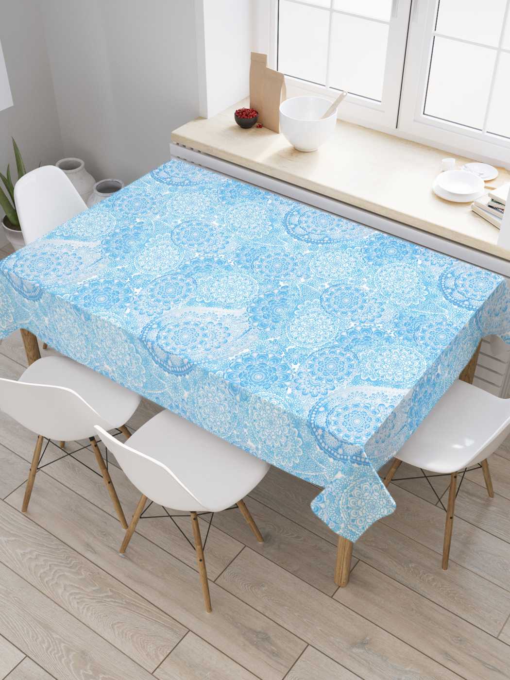 

Скатерть прямоугольная JoyArty "Снежные отпечатки" из оксфорда, 180x145 см, Голубой, Снежные отпечатки