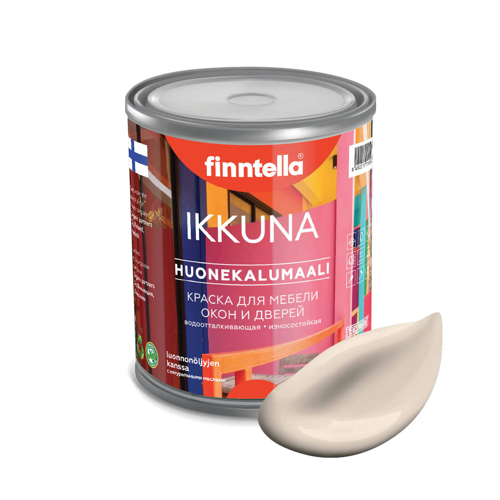 

Краска IKKUNA Color Матовая, SILKKI бежевый, 0,9л, IKKUNA Color для дерева, деревянных поверхностей и интерьеров, стен и потолка с натуральным маслом, без запаха