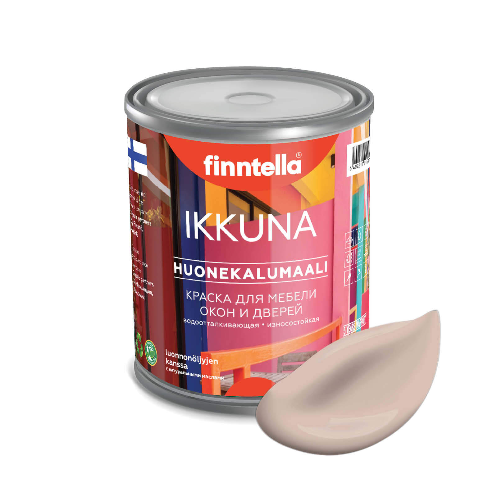 

Краска IKKUNA Color Матовая, KERMA светло-бежевый, 0,9л, IKKUNA Color для дерева, деревянных поверхностей и интерьеров, стен и потолка с натуральным маслом, без запаха