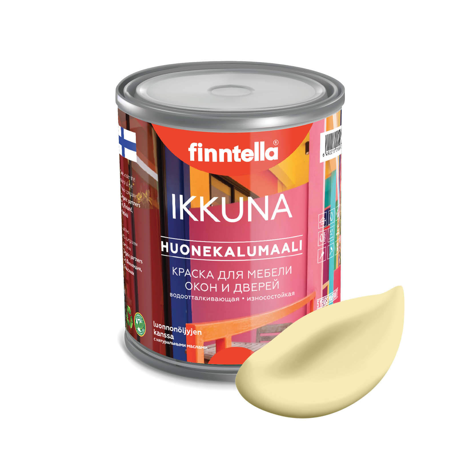 

Краска IKKUNA Color Матовая, SADE Светло-жёлтый, 0,9л, Желтый, IKKUNA Color для дерева, деревянных поверхностей и интерьеров, стен и потолка с натуральным маслом, без запаха