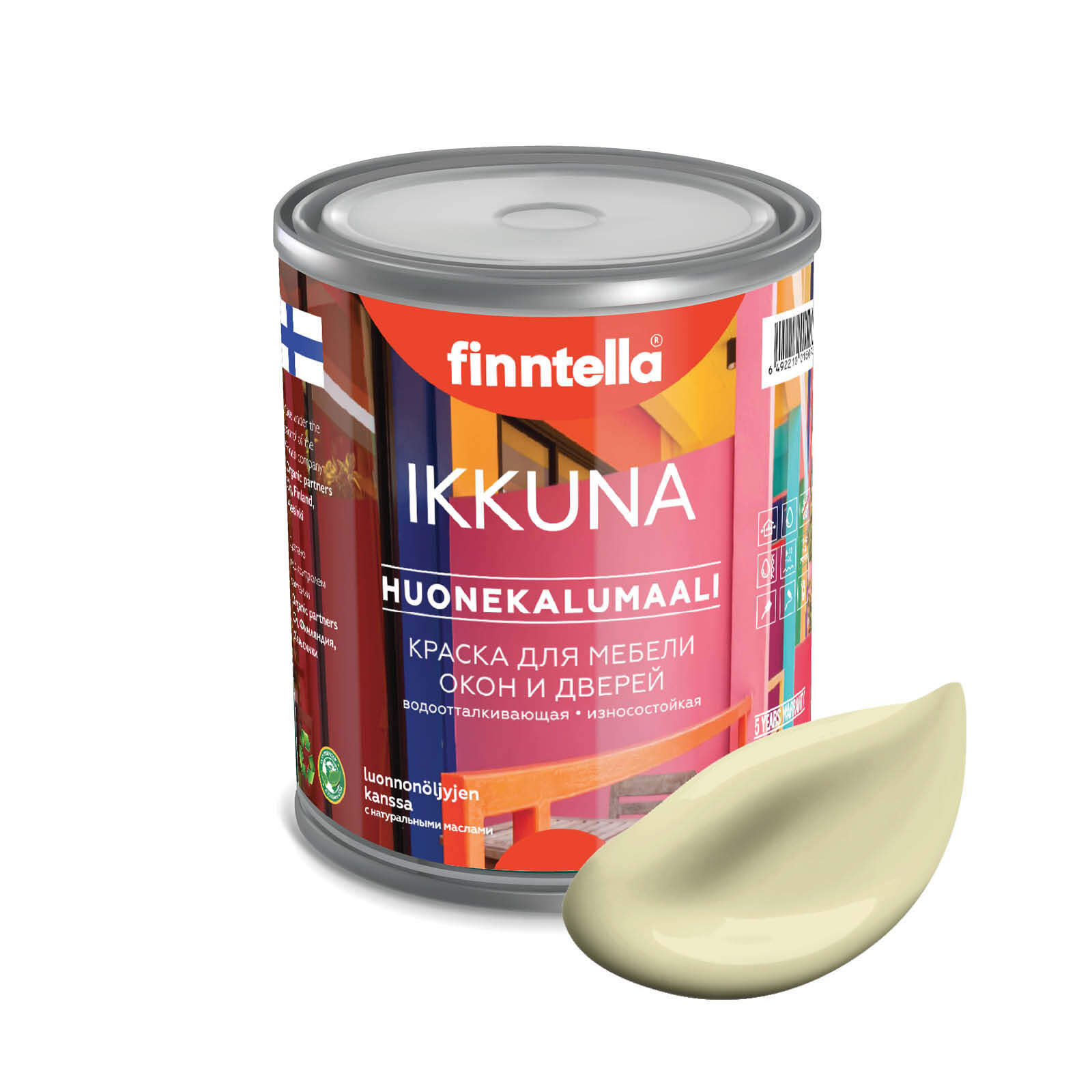 

Краска IKKUNA Color Матовая, COCKTAIL Жемчужно-белый, 0,9л, IKKUNA Color для дерева, деревянных поверхностей и интерьеров, стен и потолка с натуральным маслом, без запаха