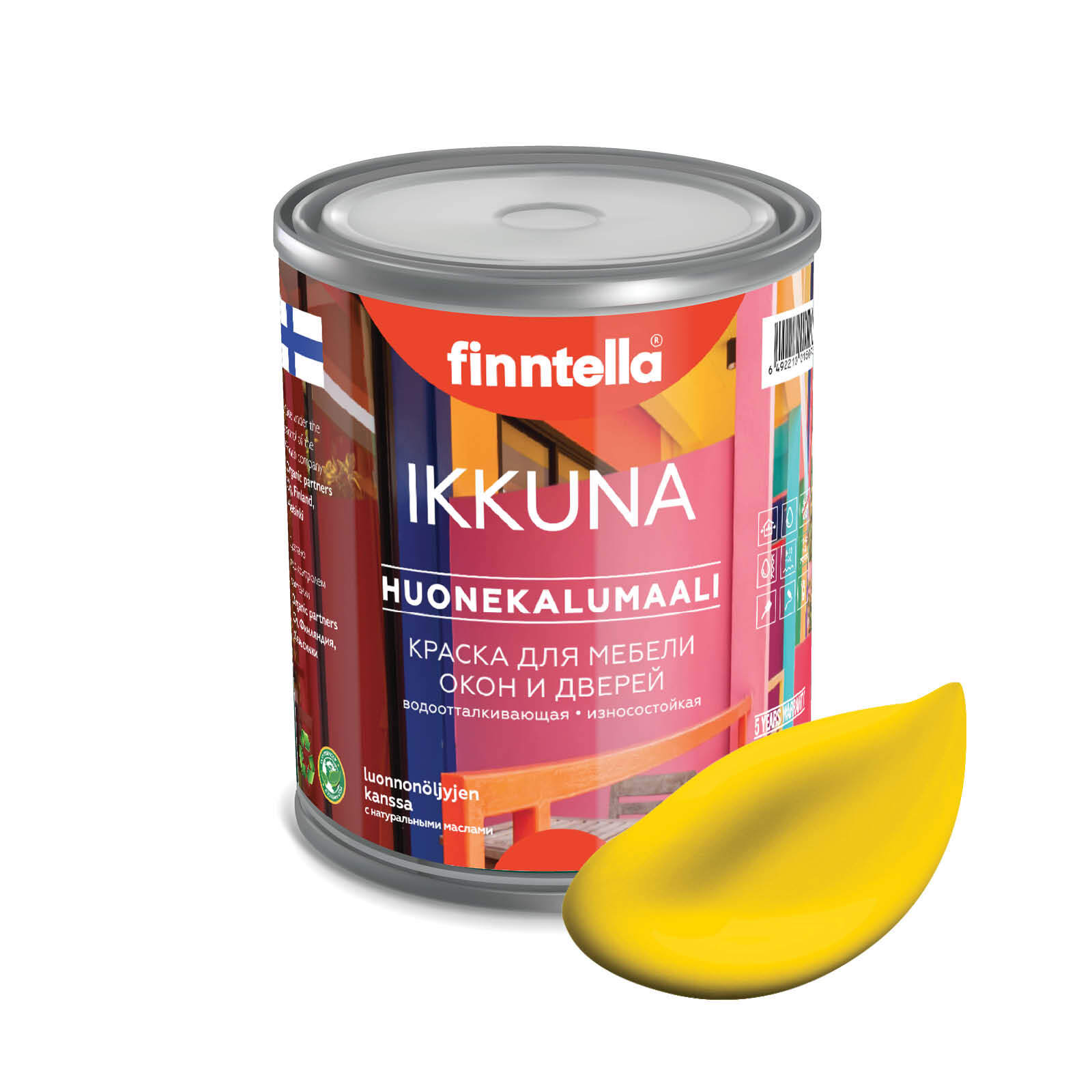 

Краска IKKUNA Color Матовая, KELTAINEN жёлтый, 0,9л, Желтый, IKKUNA Color для дерева, деревянных поверхностей и интерьеров, стен и потолка с натуральным маслом, без запаха