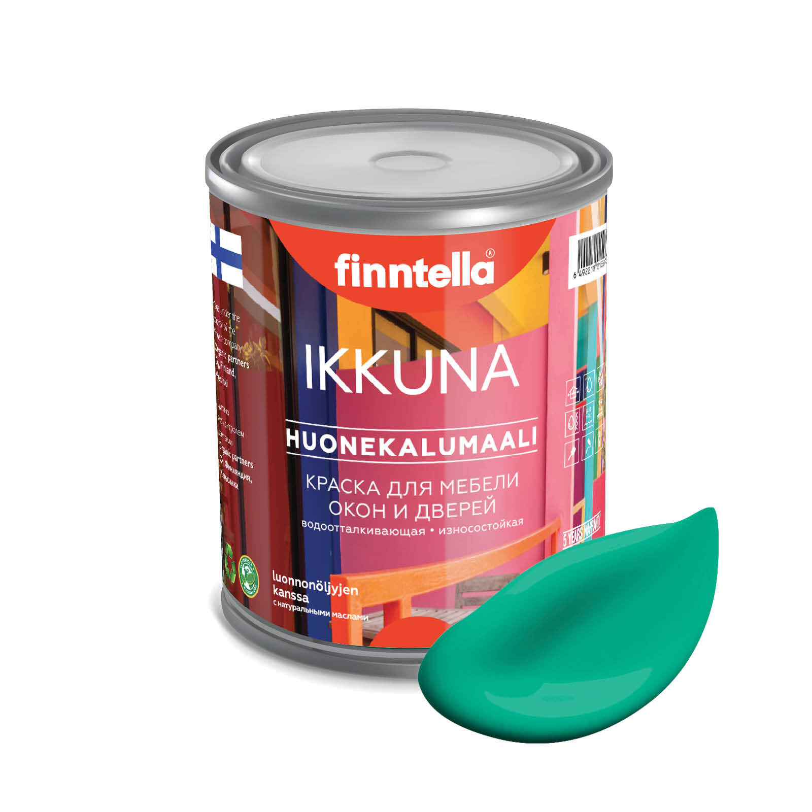 

Краска IKKUNA Color Матовая, SMARAGDI изумрудный, 0,9л, Зеленый, IKKUNA Color для дерева, деревянных поверхностей и интерьеров, стен и потолка с натуральным маслом, без запаха