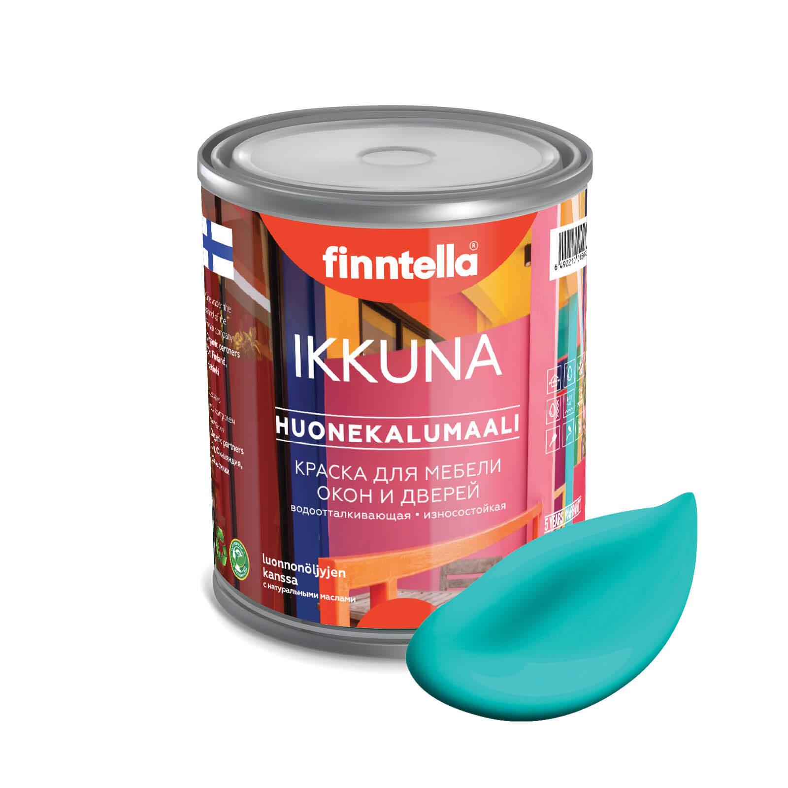 

Краска IKKUNA Color Матовая, AKVAMARIINI бирюзовый, 0,9л, Зеленый, IKKUNA Color для дерева, деревянных поверхностей и интерьеров, стен и потолка с натуральным маслом, без запаха