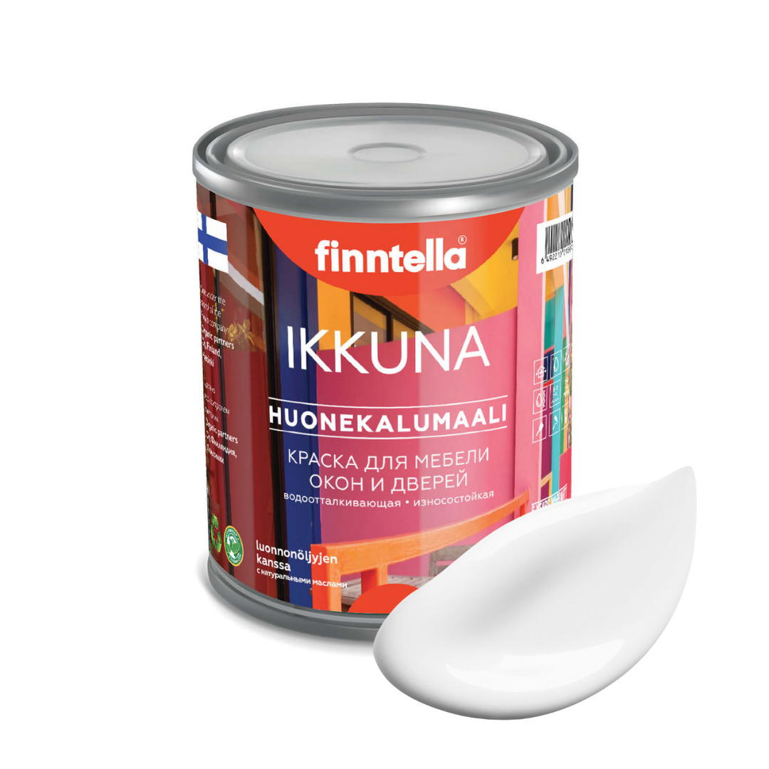 

Краска IKKUNA Color Матовая, LUMI белый, 0,9л, IKKUNA Color для дерева, деревянных поверхностей и интерьеров, стен и потолка с натуральным маслом, без запаха