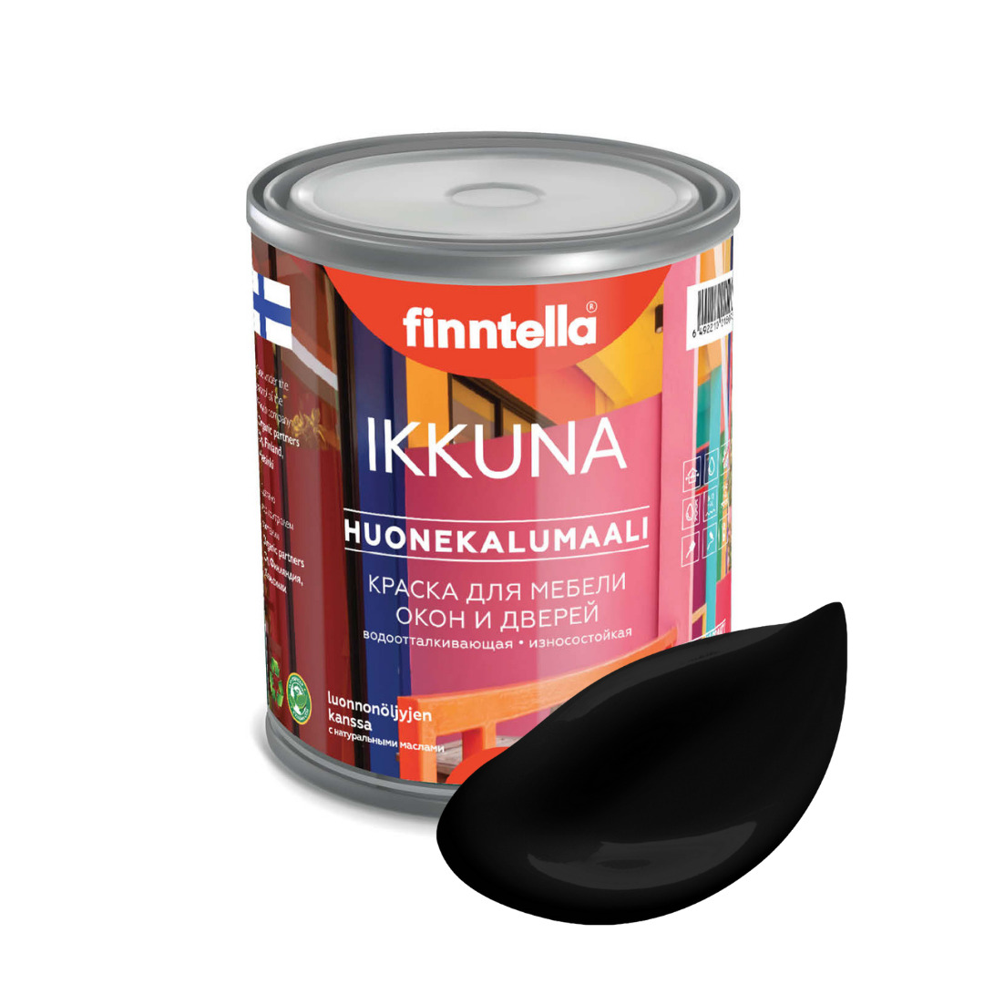 

Краска IKKUNA Color Матовая, MUSTA черный, 0,9л, IKKUNA Color для дерева, деревянных поверхностей и интерьеров, стен и потолка с натуральным маслом, без запаха