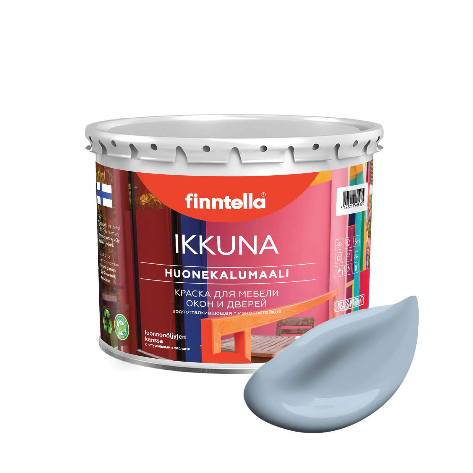 

Краска IKKUNA Color Матовая, NIAGARA серо-голубой, 2,7л, IKKUNA Color для дерева, деревянных поверхностей и интерьеров, стен и потолка с натуральным маслом, без запаха