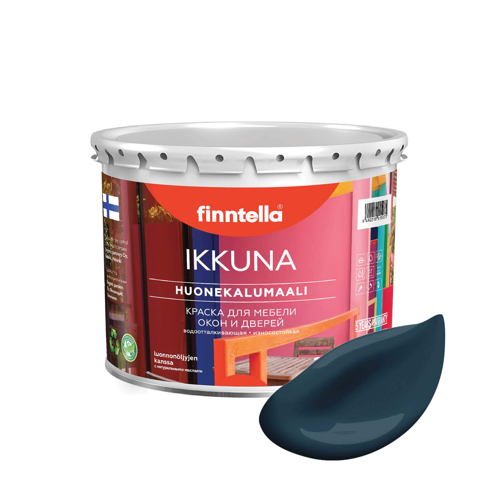 

Краска IKKUNA Color Матовая, YO сине-зеленый, 2,7л, IKKUNA Color для дерева, деревянных поверхностей и интерьеров, стен и потолка с натуральным маслом, без запаха