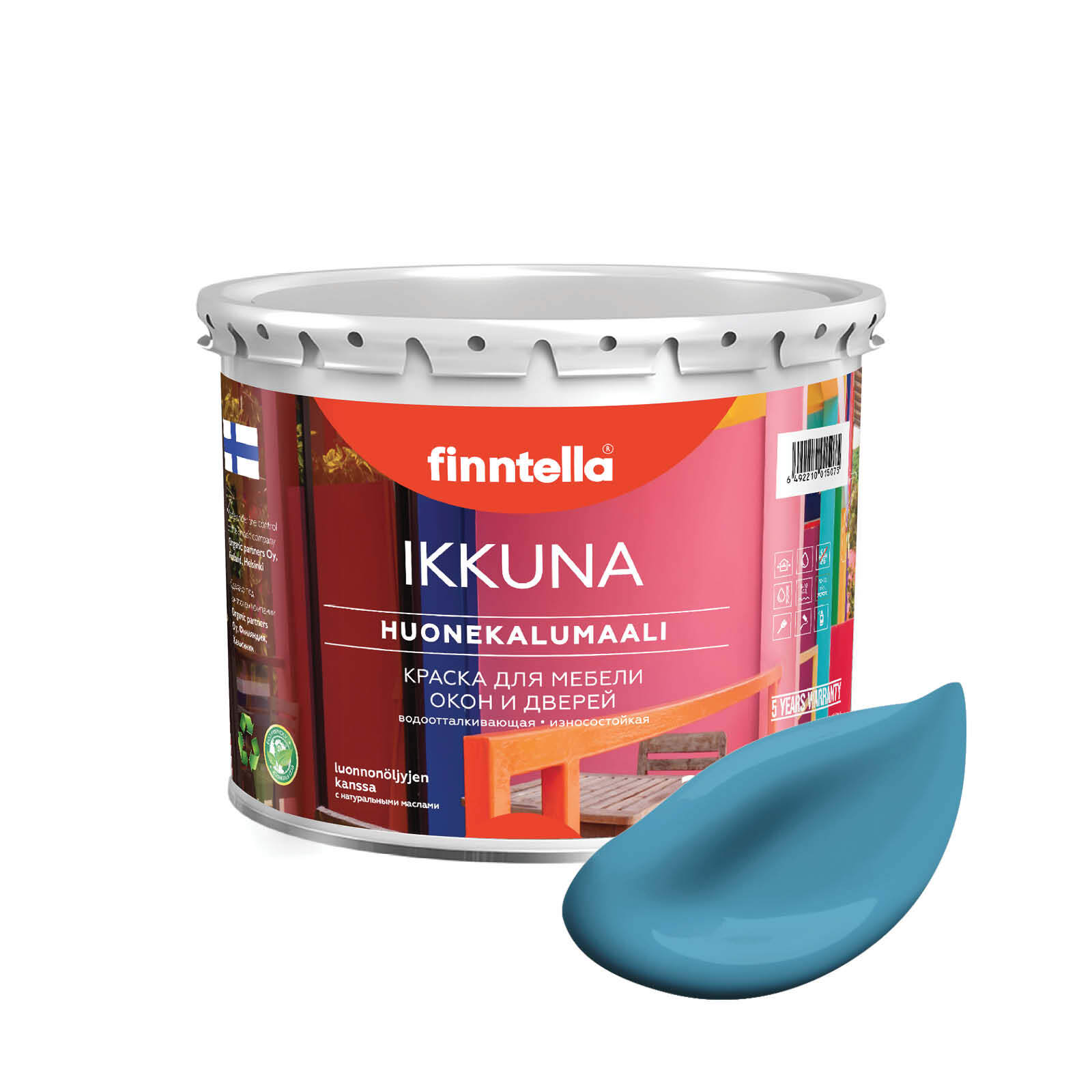 

Краска IKKUNA Color Матовая, AIHIO голубой, 2,7л, IKKUNA Color для дерева, деревянных поверхностей и интерьеров, стен и потолка с натуральным маслом, без запаха