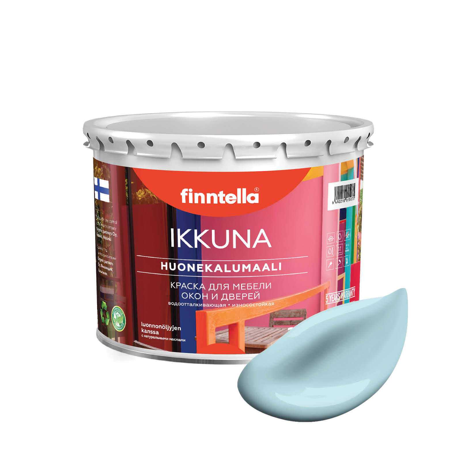 

Краска IKKUNA Color Матовая, JAATA светло-голубой, 2,7л, IKKUNA Color для дерева, деревянных поверхностей и интерьеров, стен и потолка с натуральным маслом, без запаха