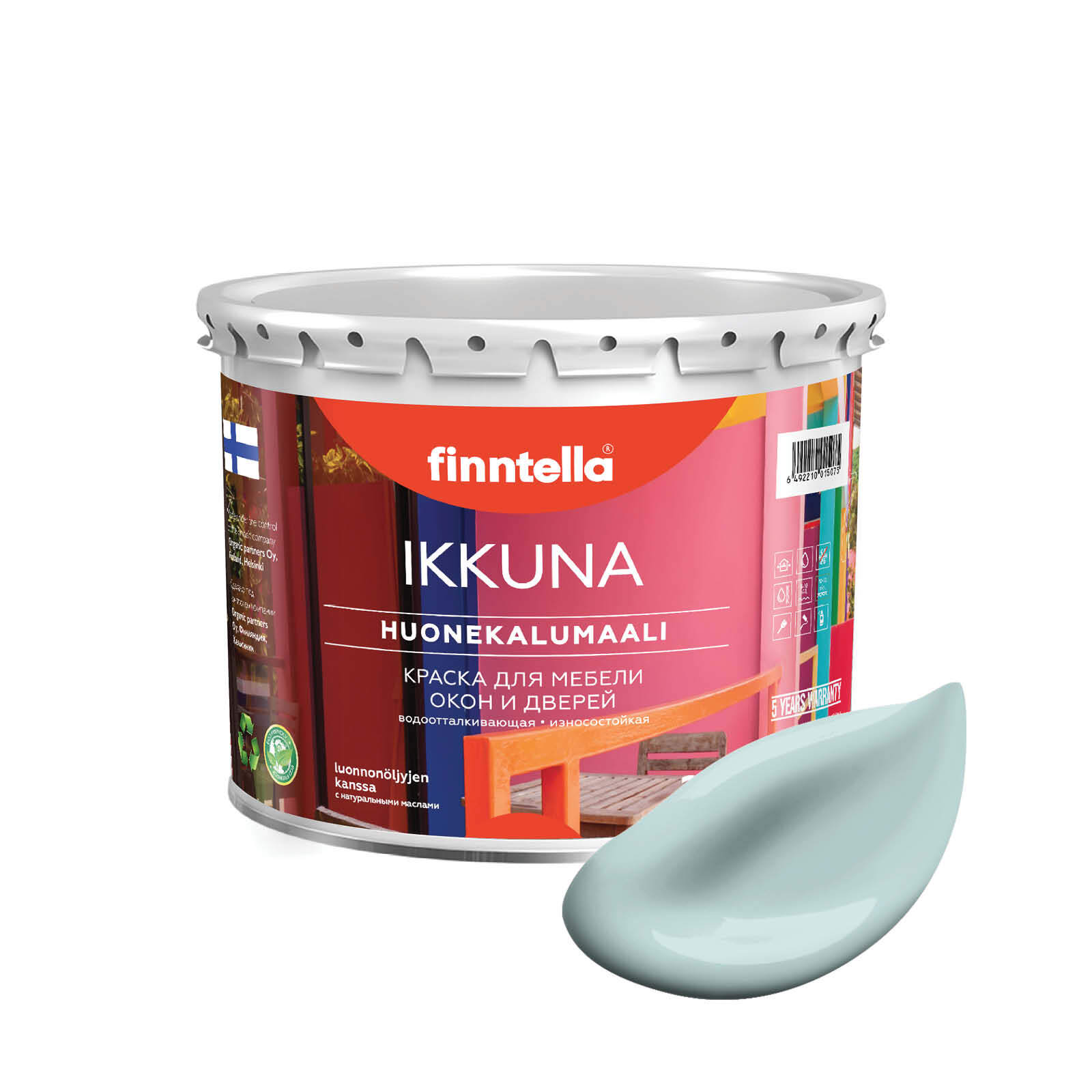 

Краска IKKUNA Color Матовая, AAMU светло-голубой, 2,7л, IKKUNA Color для дерева, деревянных поверхностей и интерьеров, стен и потолка с натуральным маслом, без запаха