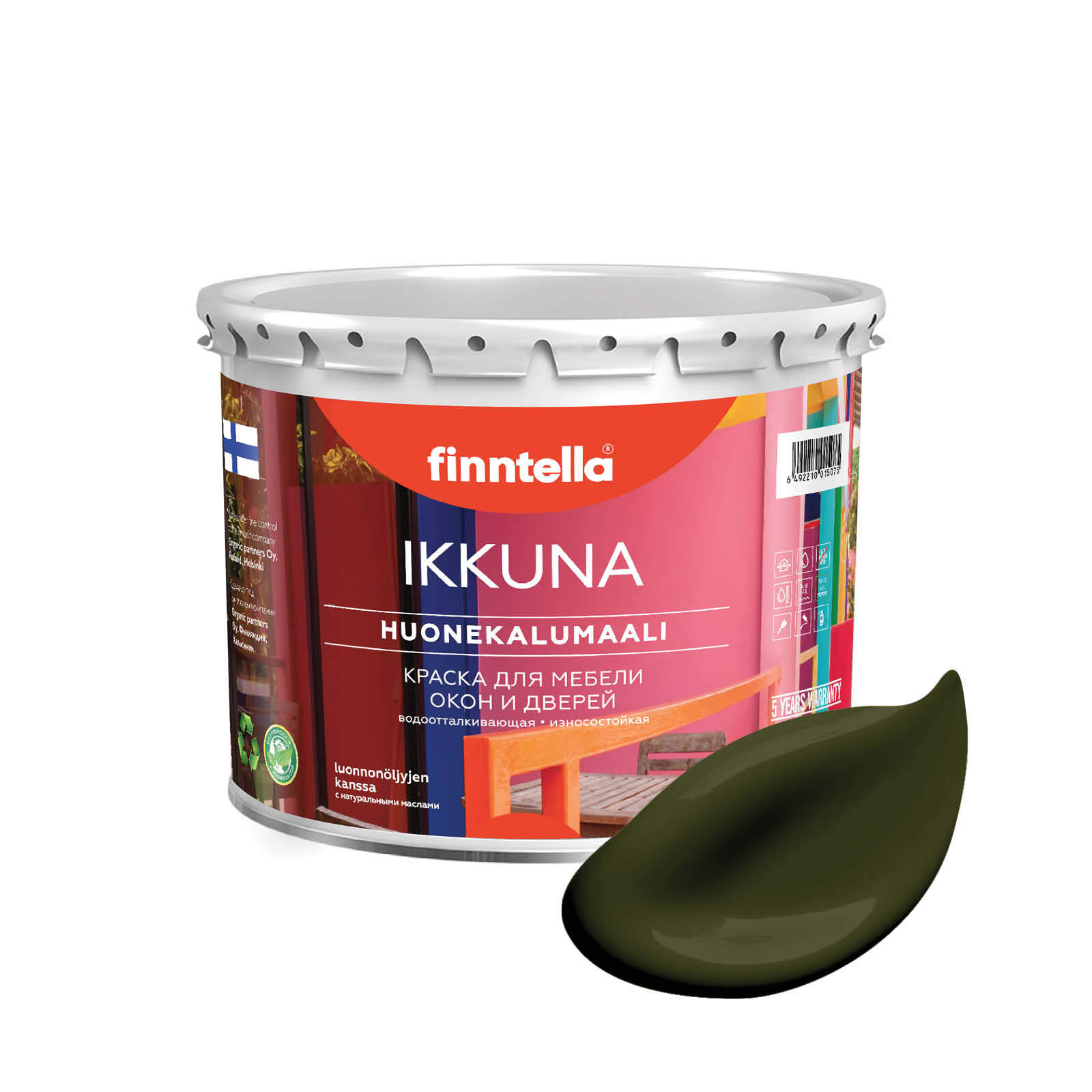 

Краска IKKUNA Color Матовая, KOMBU буро-зеленый, 2,7л, IKKUNA Color для дерева, деревянных поверхностей и интерьеров, стен и потолка с натуральным маслом, без запаха