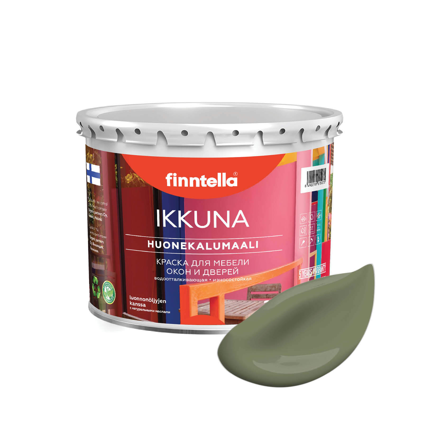 

Краска IKKUNA Color Матовая, OLIIVI Тёмно-зелёный, 2,7л, Зеленый, IKKUNA Color для дерева, деревянных поверхностей и интерьеров, стен и потолка с натуральным маслом, без запаха