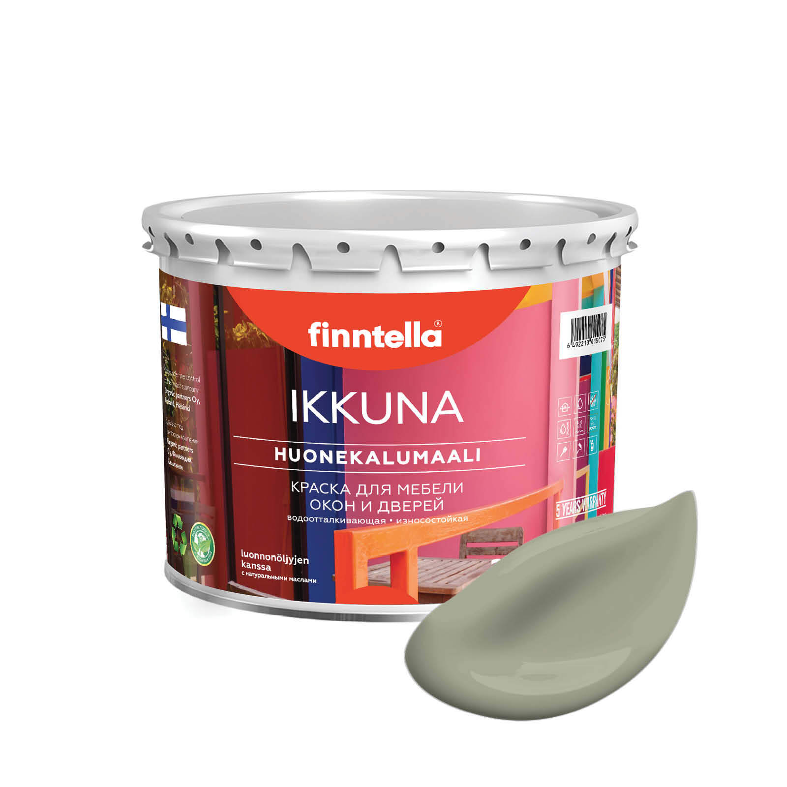 

Краска IKKUNA Color Матовая, SUOJAA серо-зеленый, 2,7л, IKKUNA Color для дерева, деревянных поверхностей и интерьеров, стен и потолка с натуральным маслом, без запаха