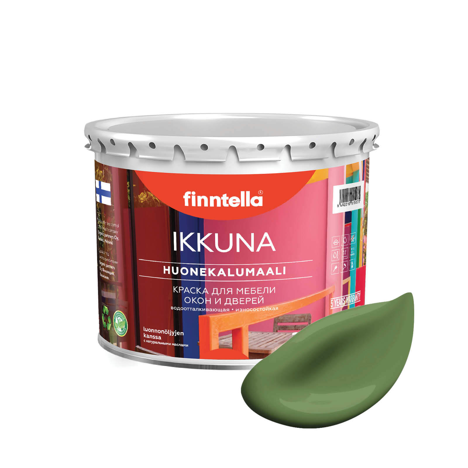 

Краска IKKUNA Color Матовая, VIHREA зеленый, 2,7л, IKKUNA Color для дерева, деревянных поверхностей и интерьеров, стен и потолка с натуральным маслом, без запаха