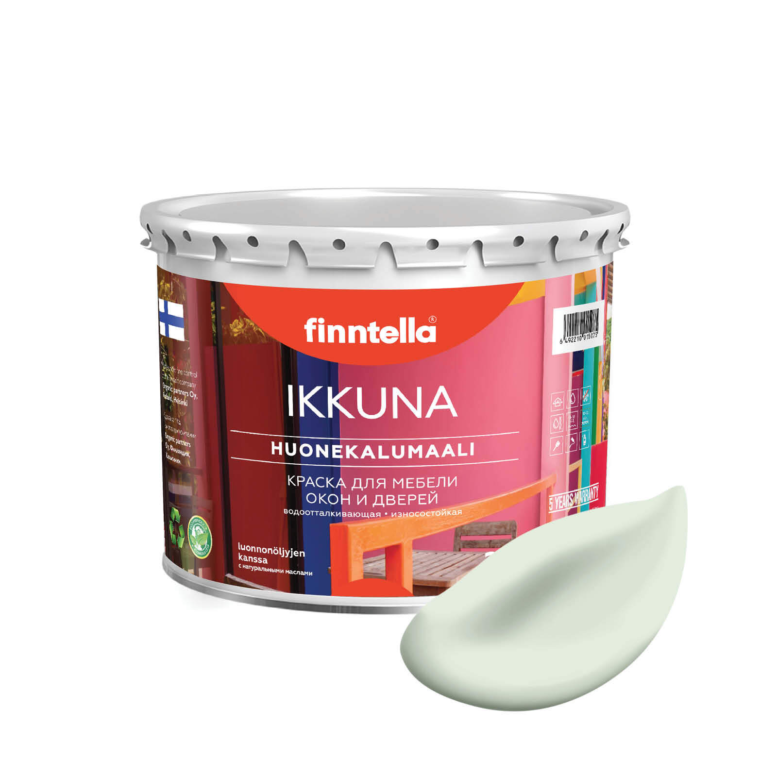

Краска IKKUNA Color Матовая, KALPEA бледно-зеленый, 2,7л, IKKUNA Color для дерева, деревянных поверхностей и интерьеров, стен и потолка с натуральным маслом, без запаха